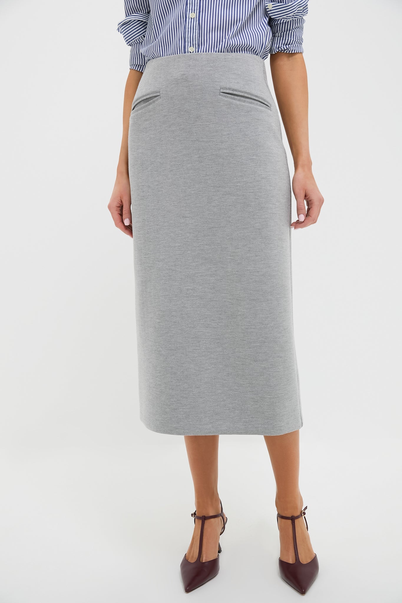 Gray Herringbone Rosewell Midi Skirt
