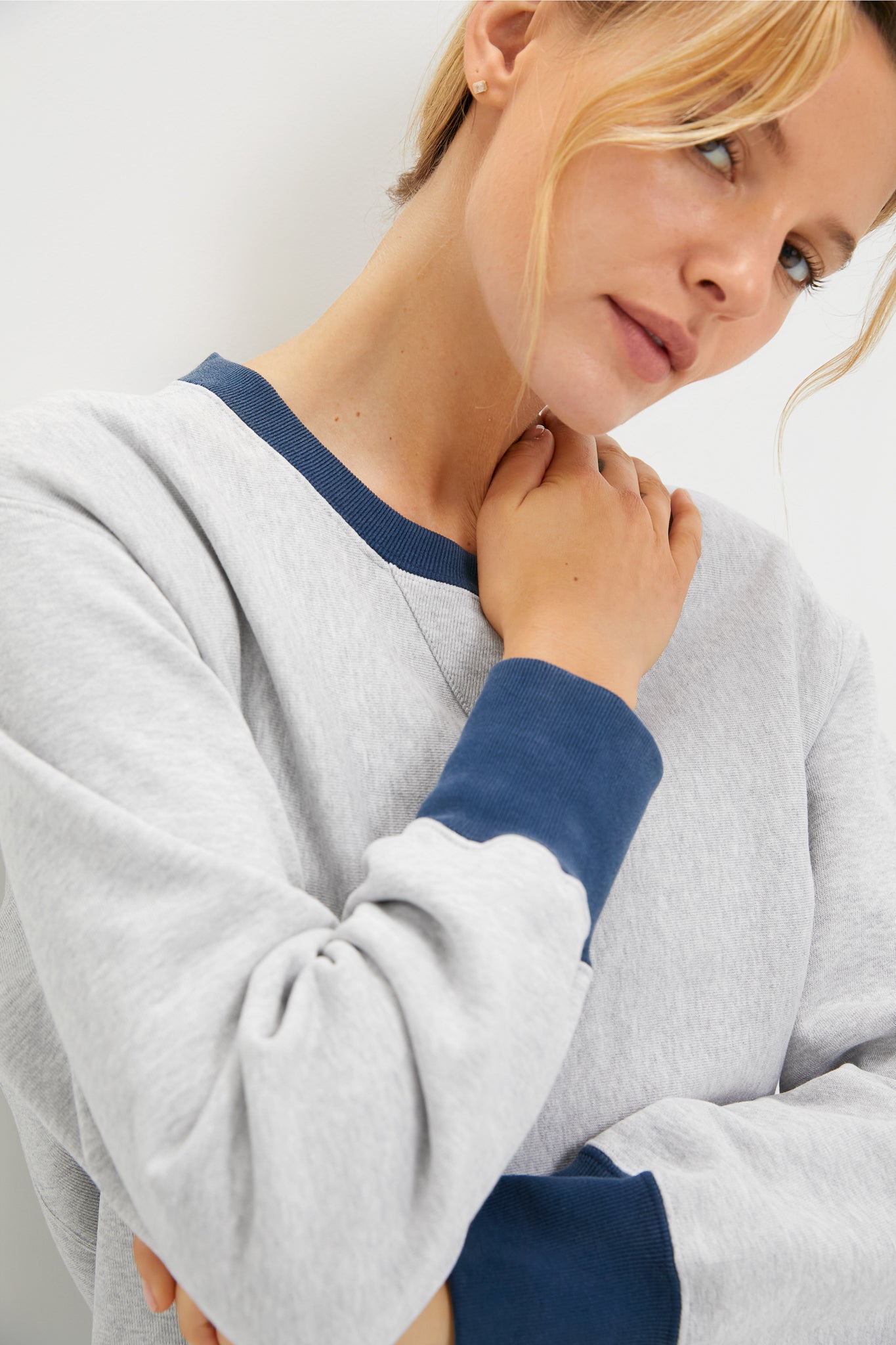 Heather Gray and Navy 100% Cotton Kolar Crewneck Sweatshirt