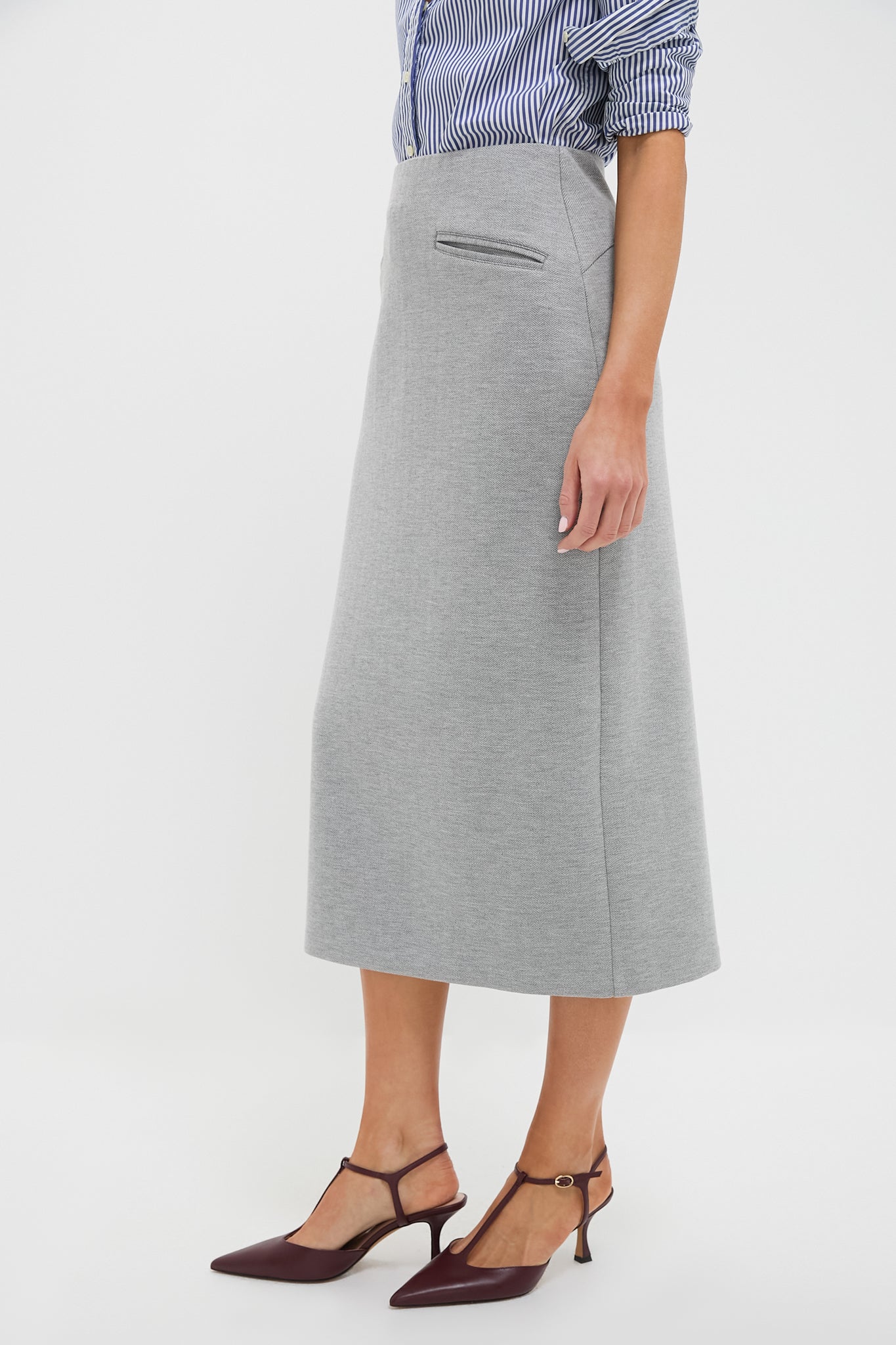 Gray Herringbone Rosewell Midi Skirt