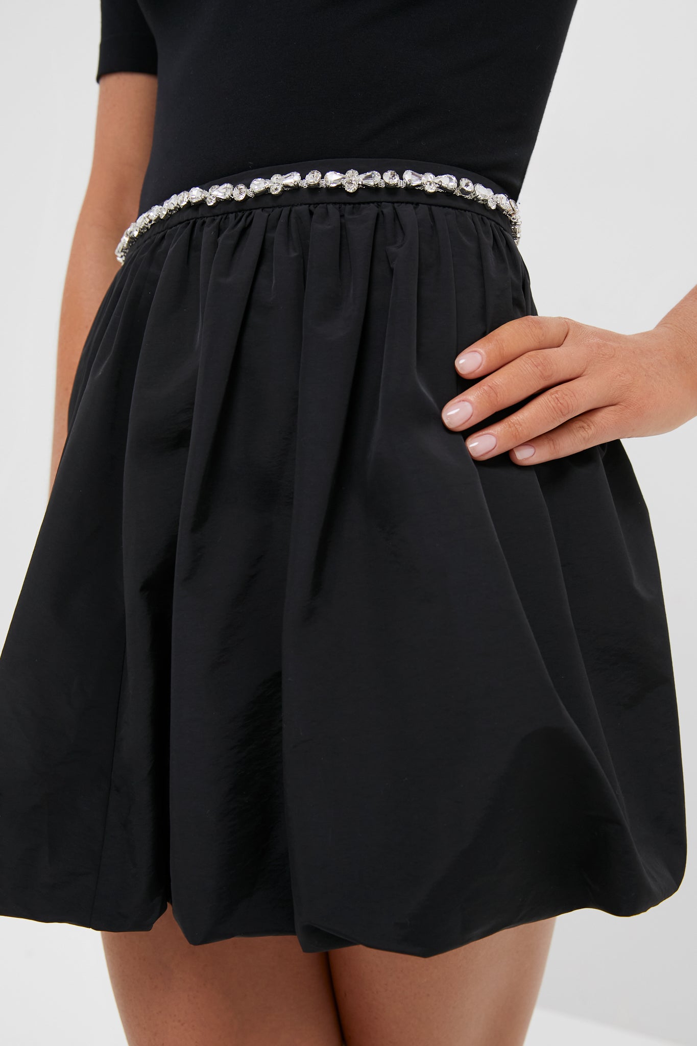Black Taffeta Embellished Camila Mini Skirt
