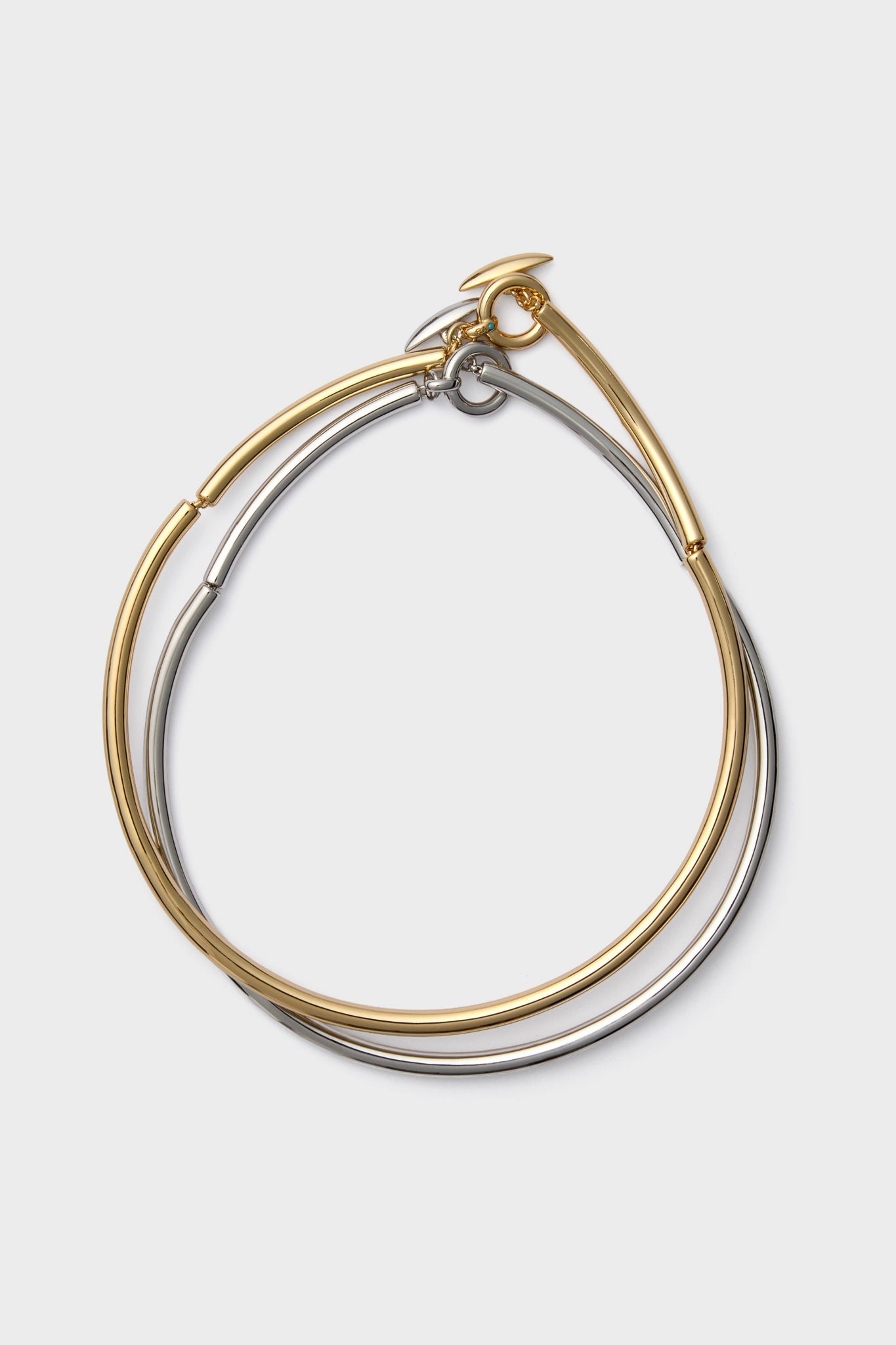 Shiny Gold and Dark Silver Tubular Collar Necklace Set of Two