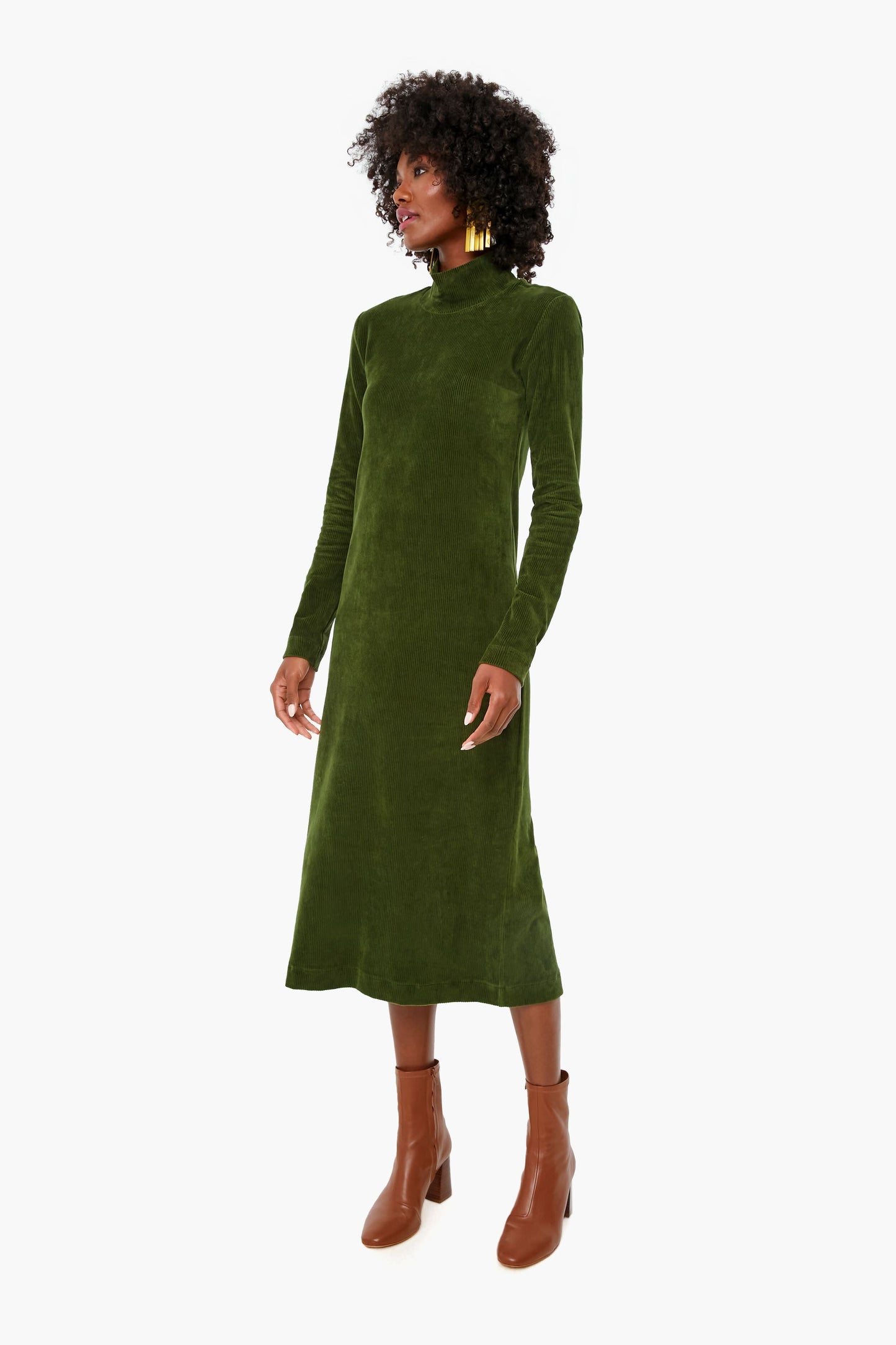 Pine Stretch Corduroy Turtleneck Slim Dress