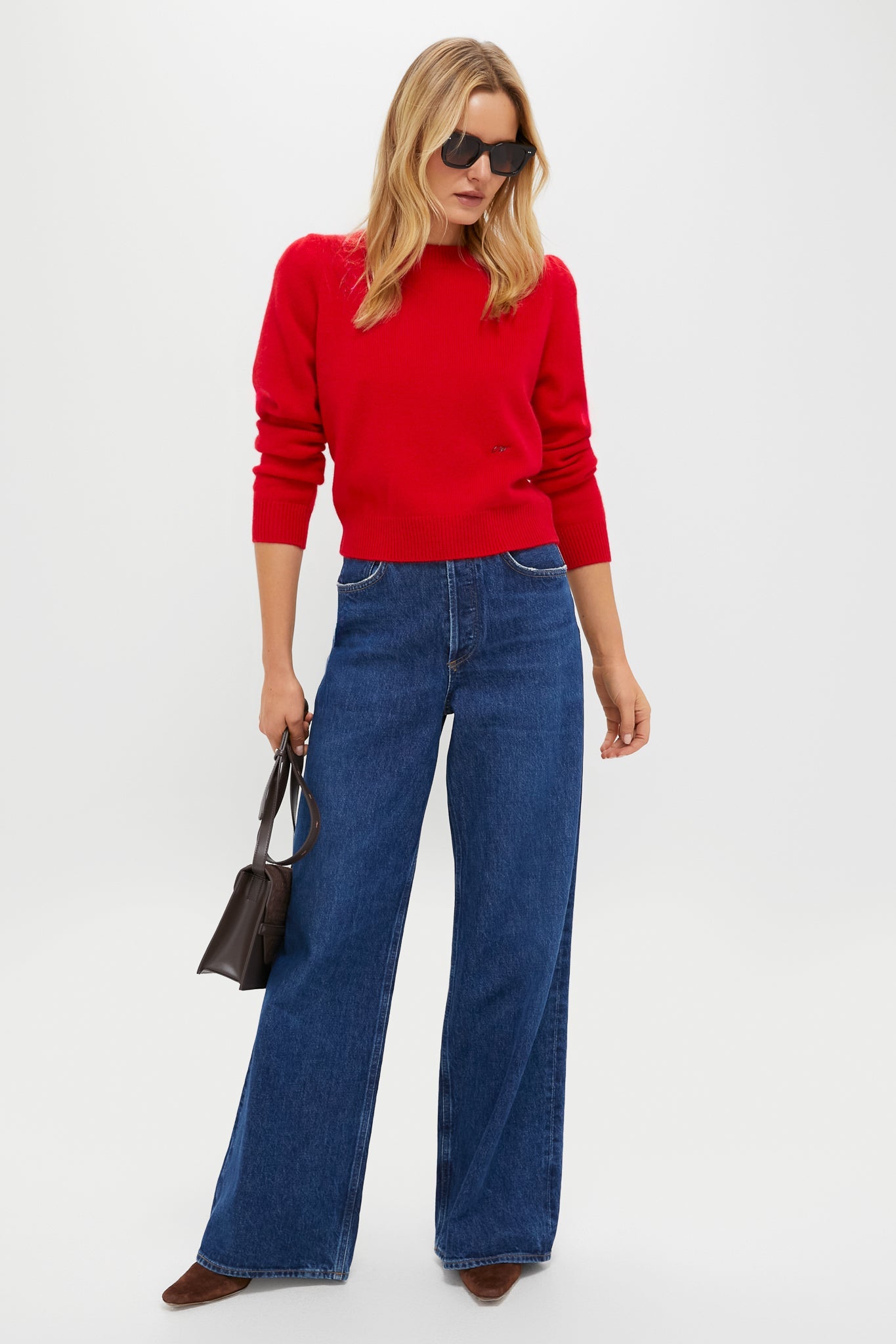 Martin Red Cashmere Puff Sleeve Macy Crewneck Sweater