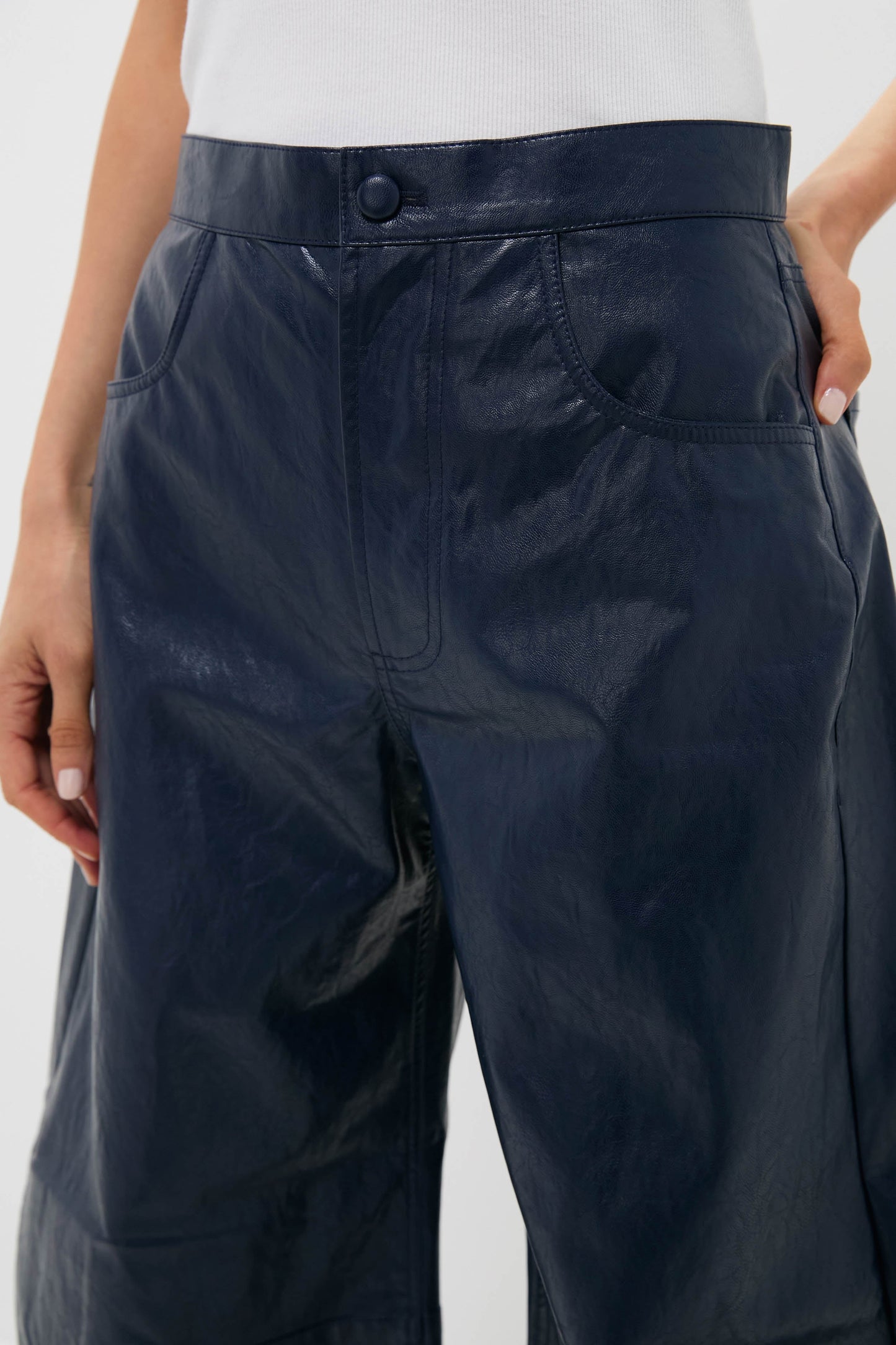 Dark Navy Faux Leather Mabel Pant