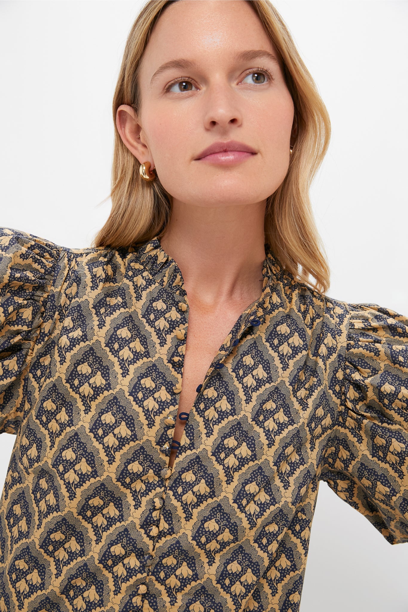 Navy & Tan Floral Mimi Midi Dress