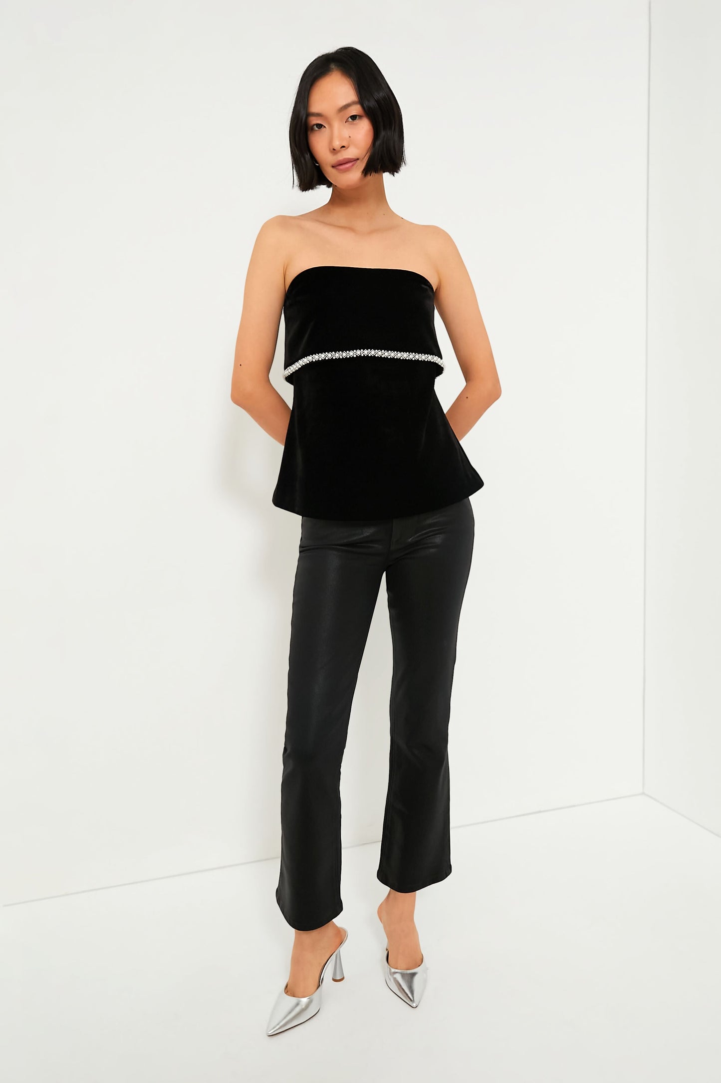 Velvet & Pearl Trim Strapless Valerie Top