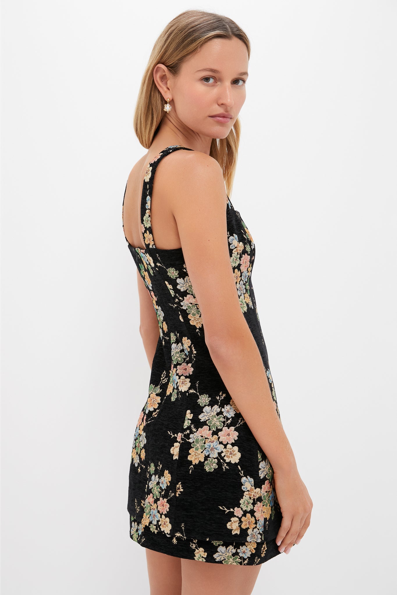 Black Floral Velvet Rhiannon Mini Dress