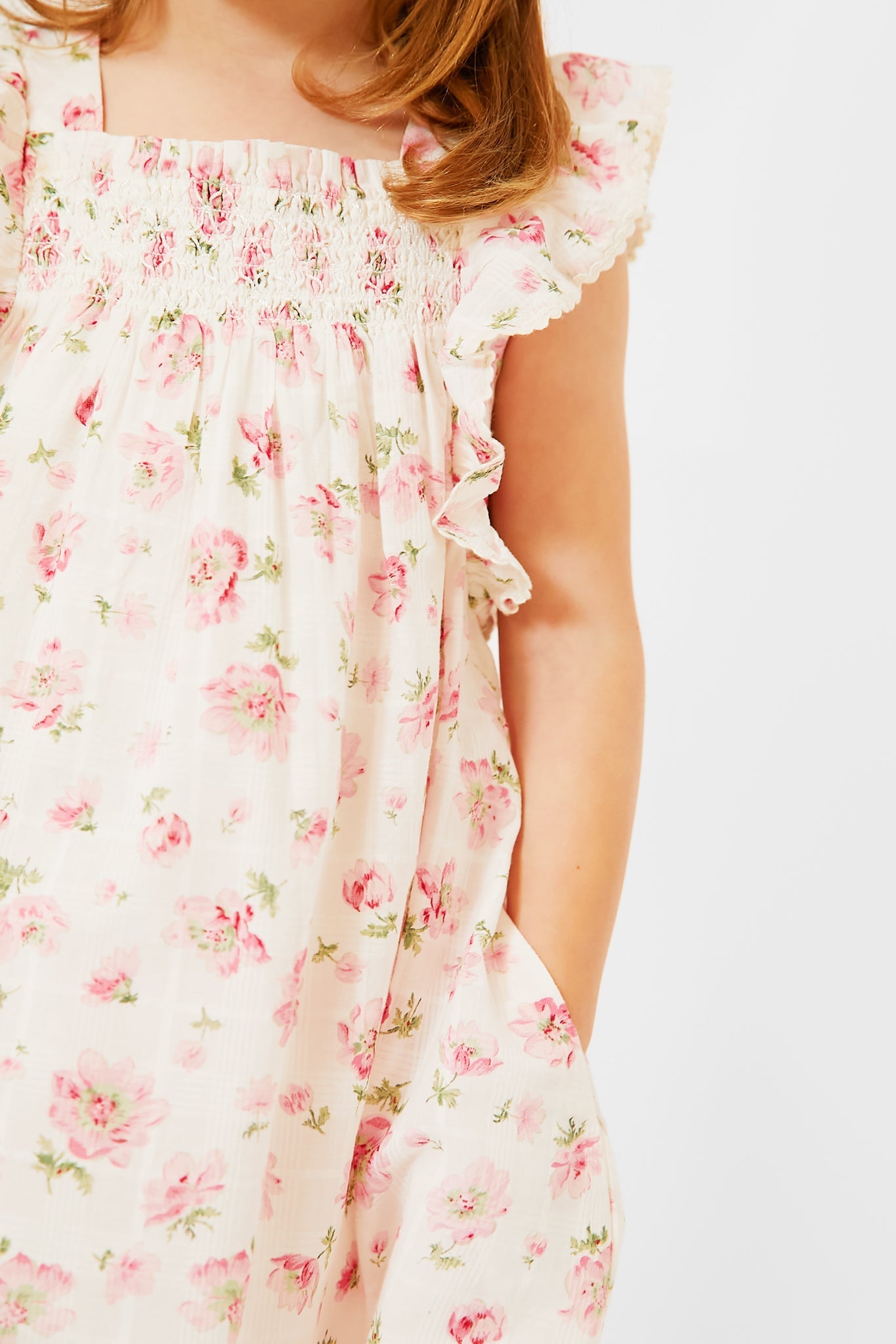 Little Girls Floral Smocked Cotton Dress