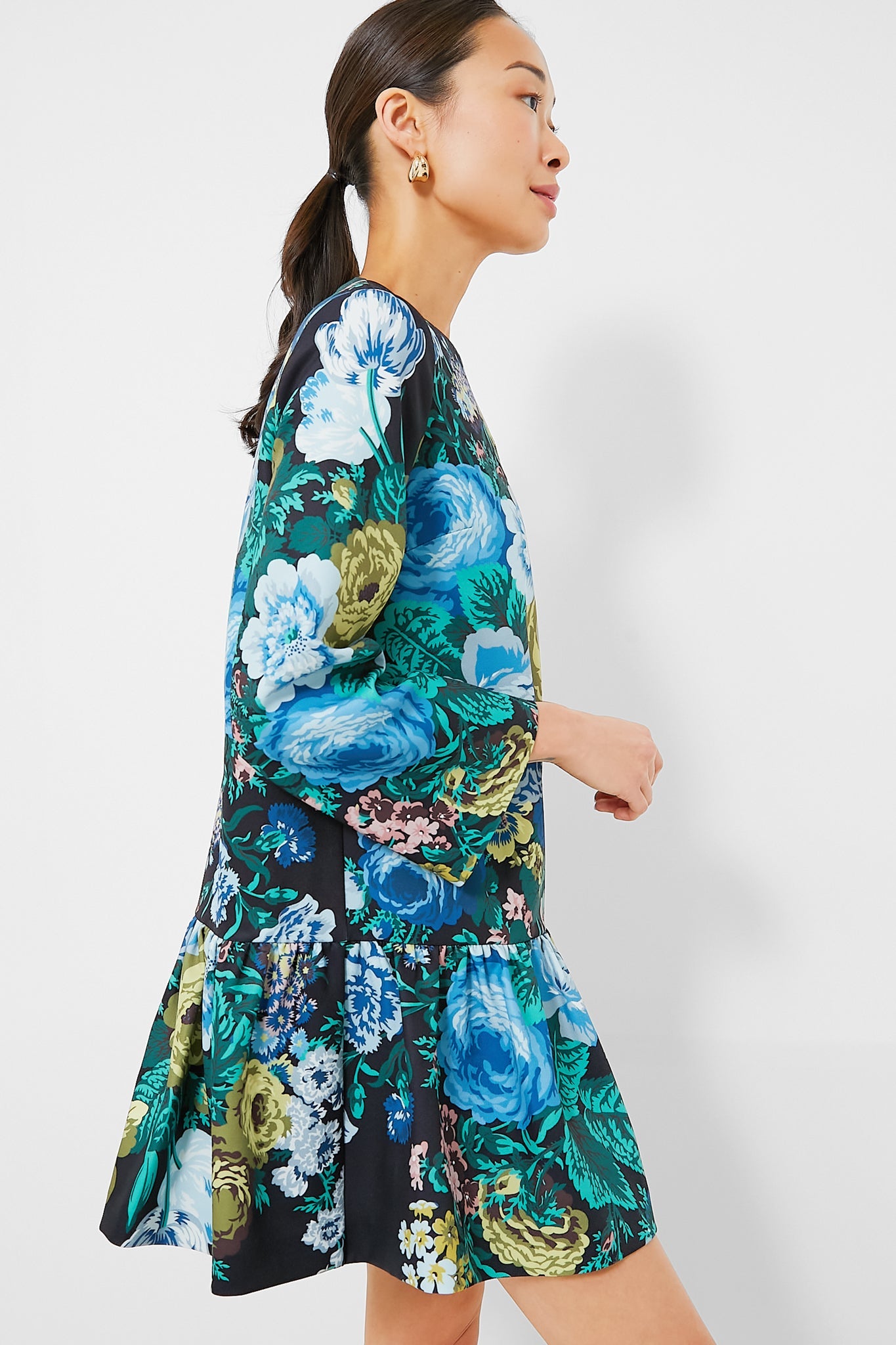 Black Verdant Floral Pierce Dress