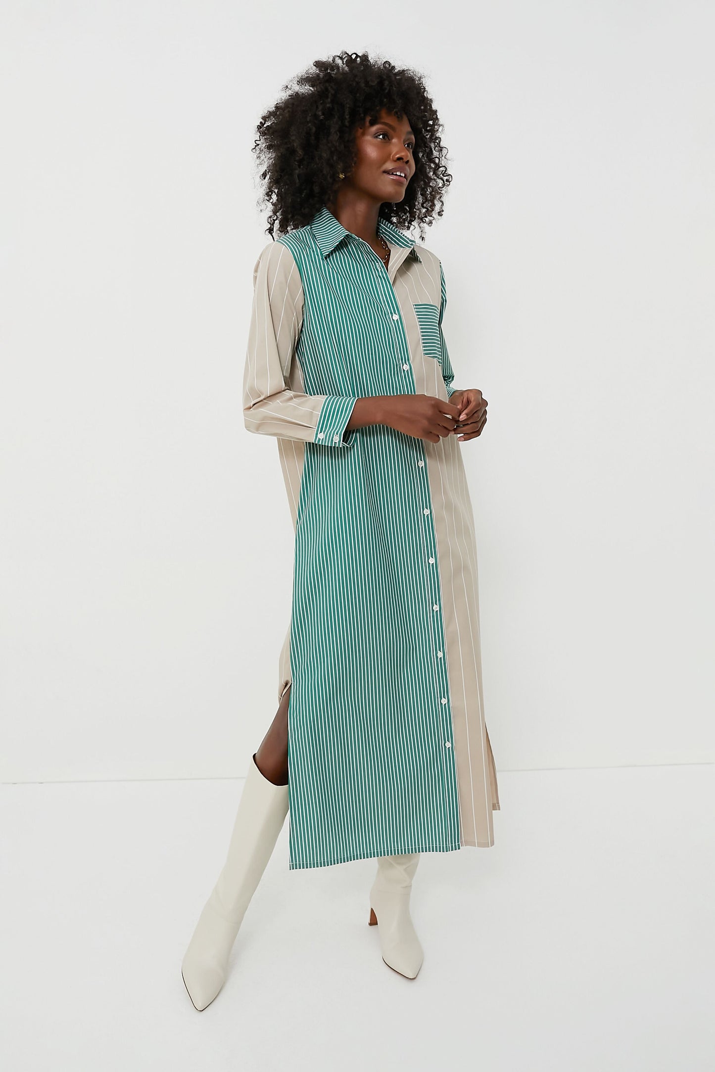 Tan and Green Striped Chessie Dress
