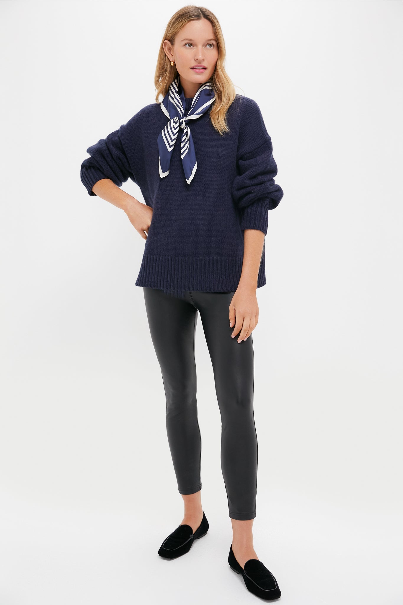 Navy Genevieve Cashmere Wool Blend Crewneck Sweater