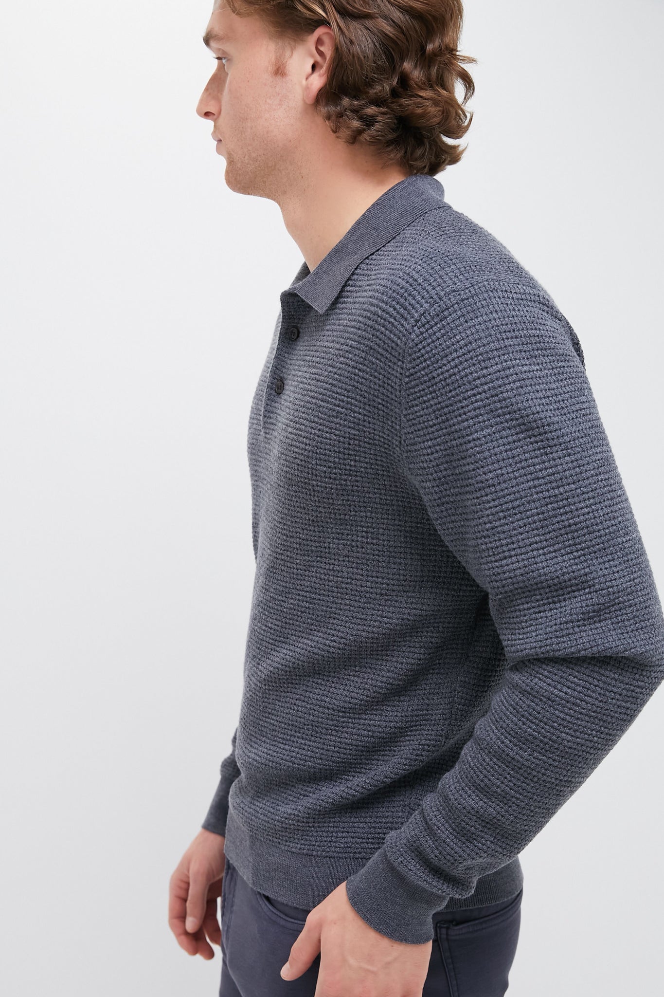 Charcoal Merino Waffle Polo