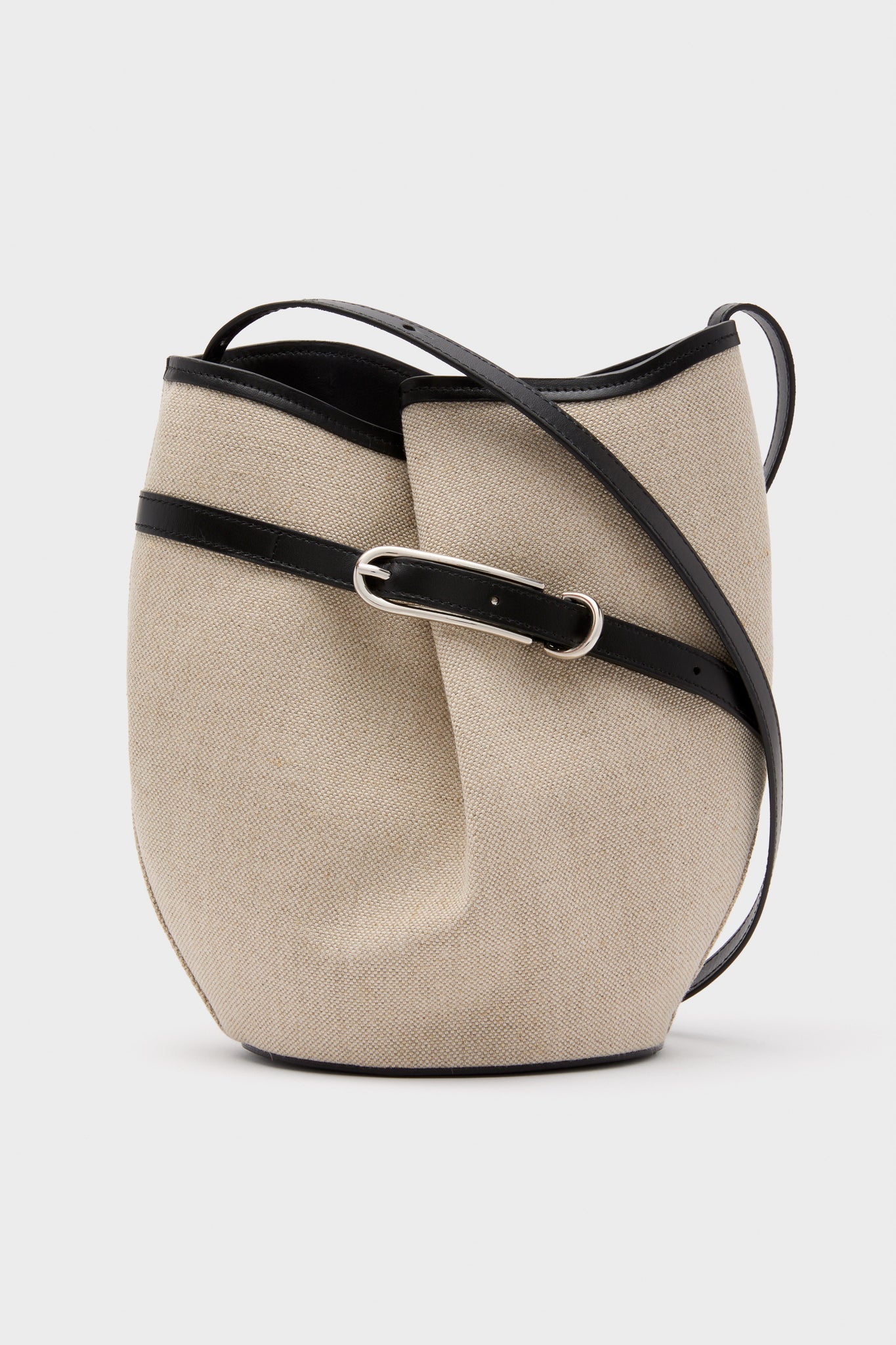 Natural and Black Belted Bucket Bag