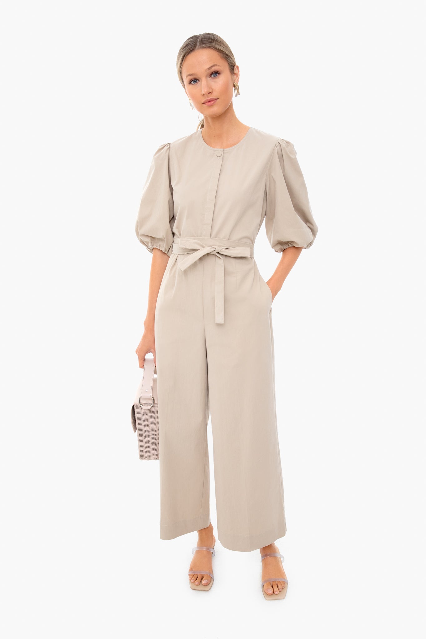 Khaki Tie Waist Gabrielle Fleur Jumpsuit