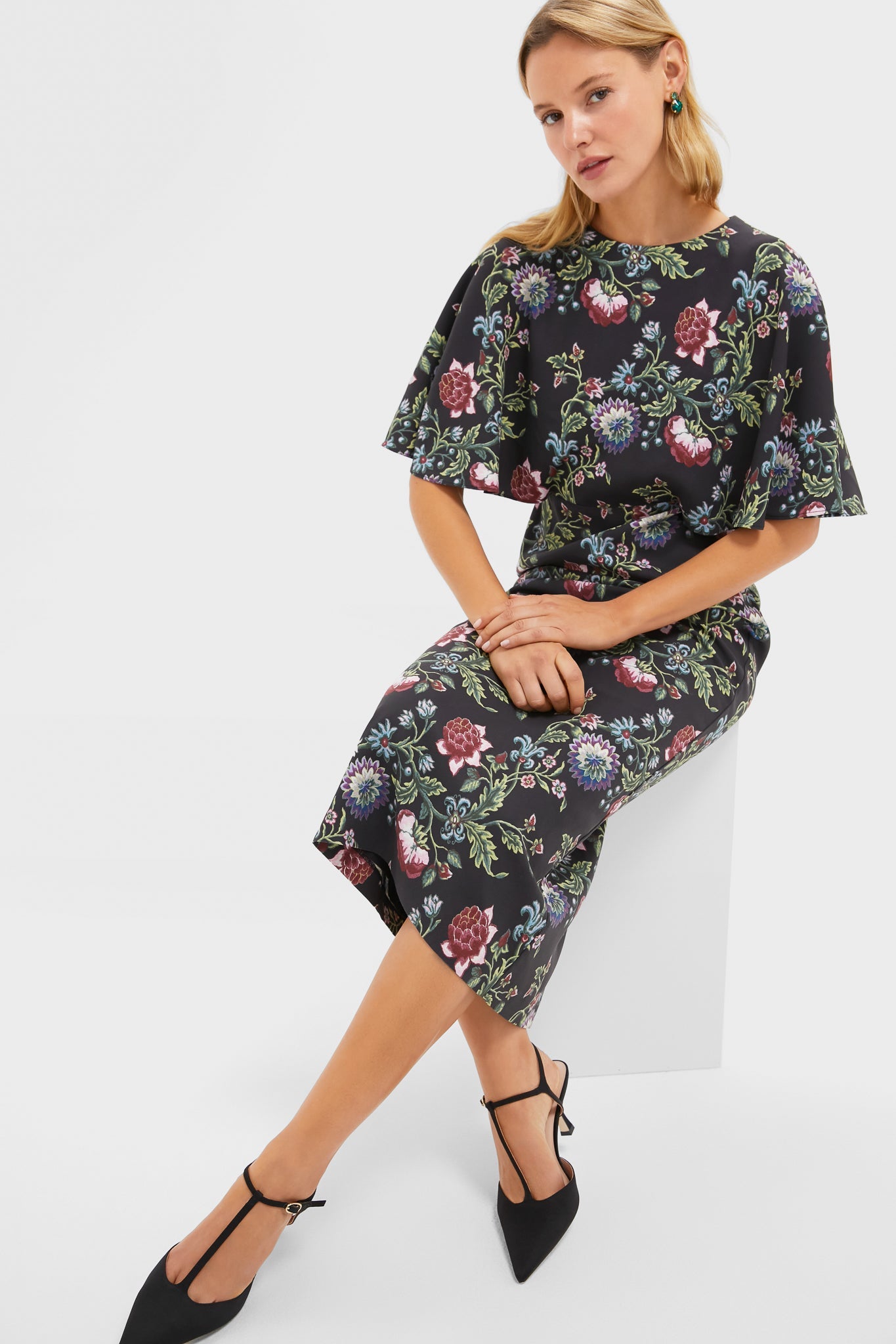 Midnight Moonflower Cape Leah Dress