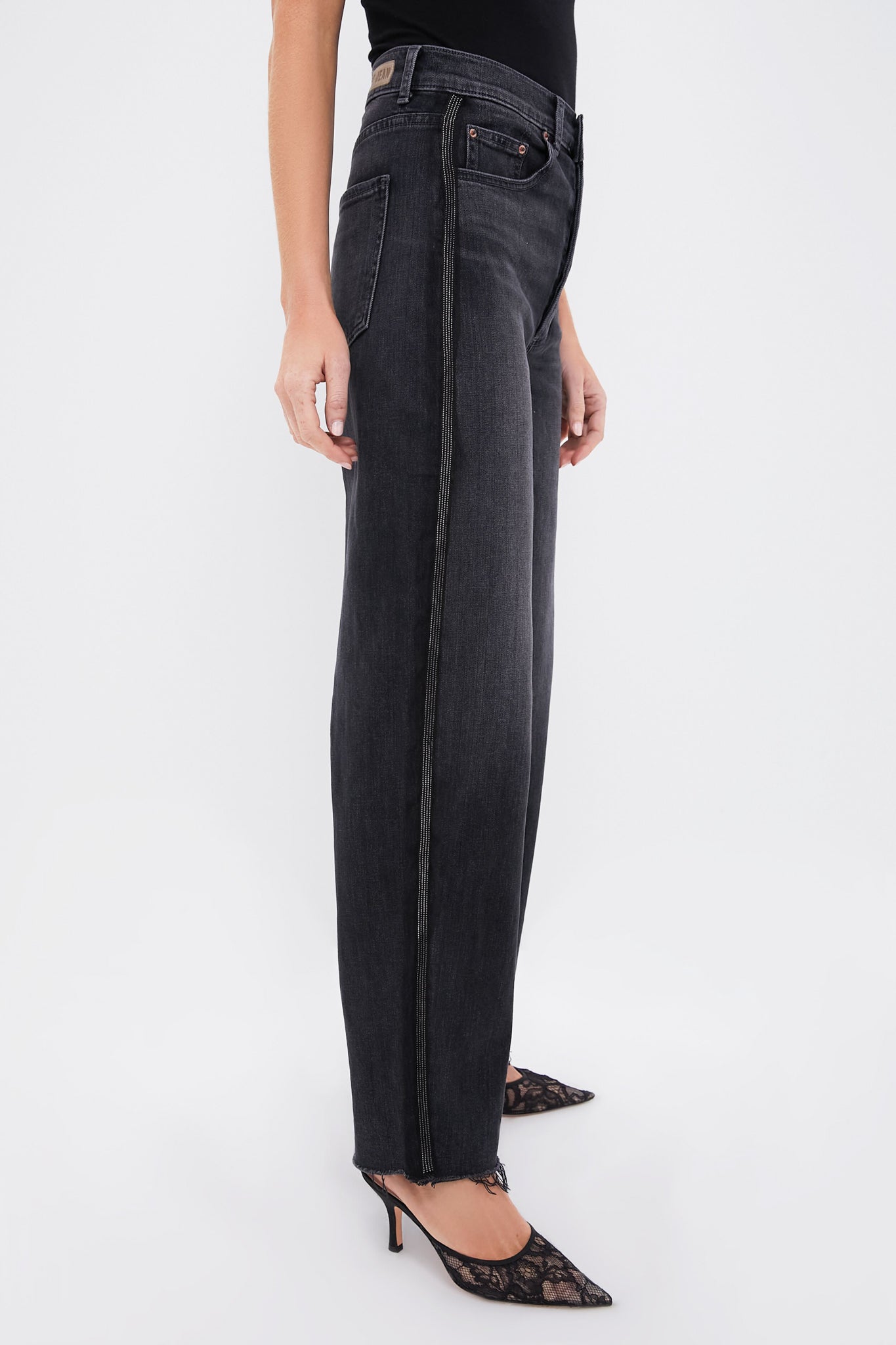 Vintage Charcoal Beaded Tux Stripe Nomad Jean