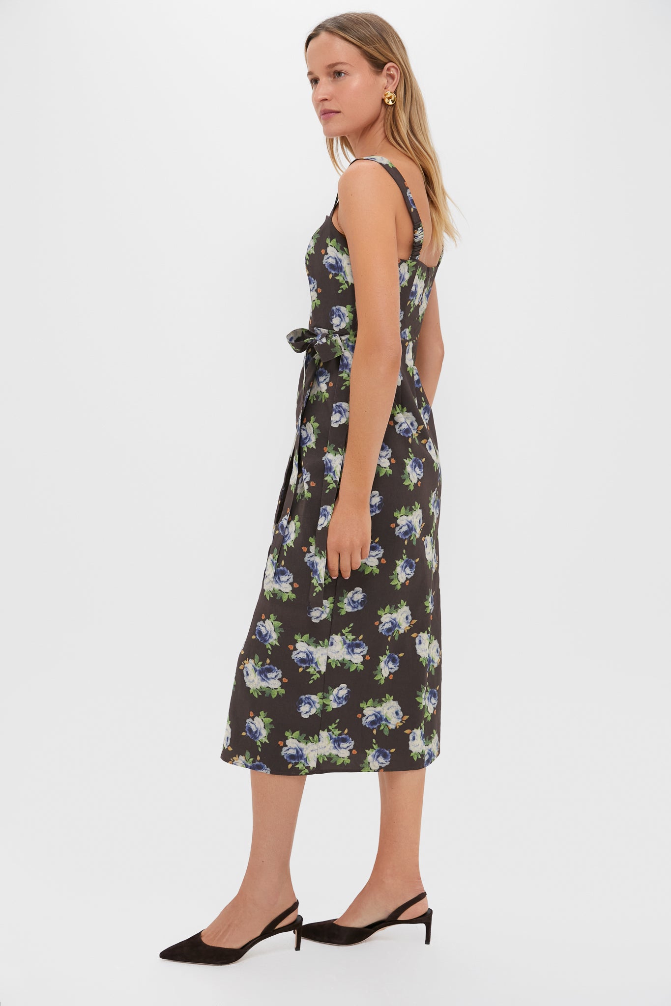 Brown & Blue Floral Wrap Tasha Midi Dress