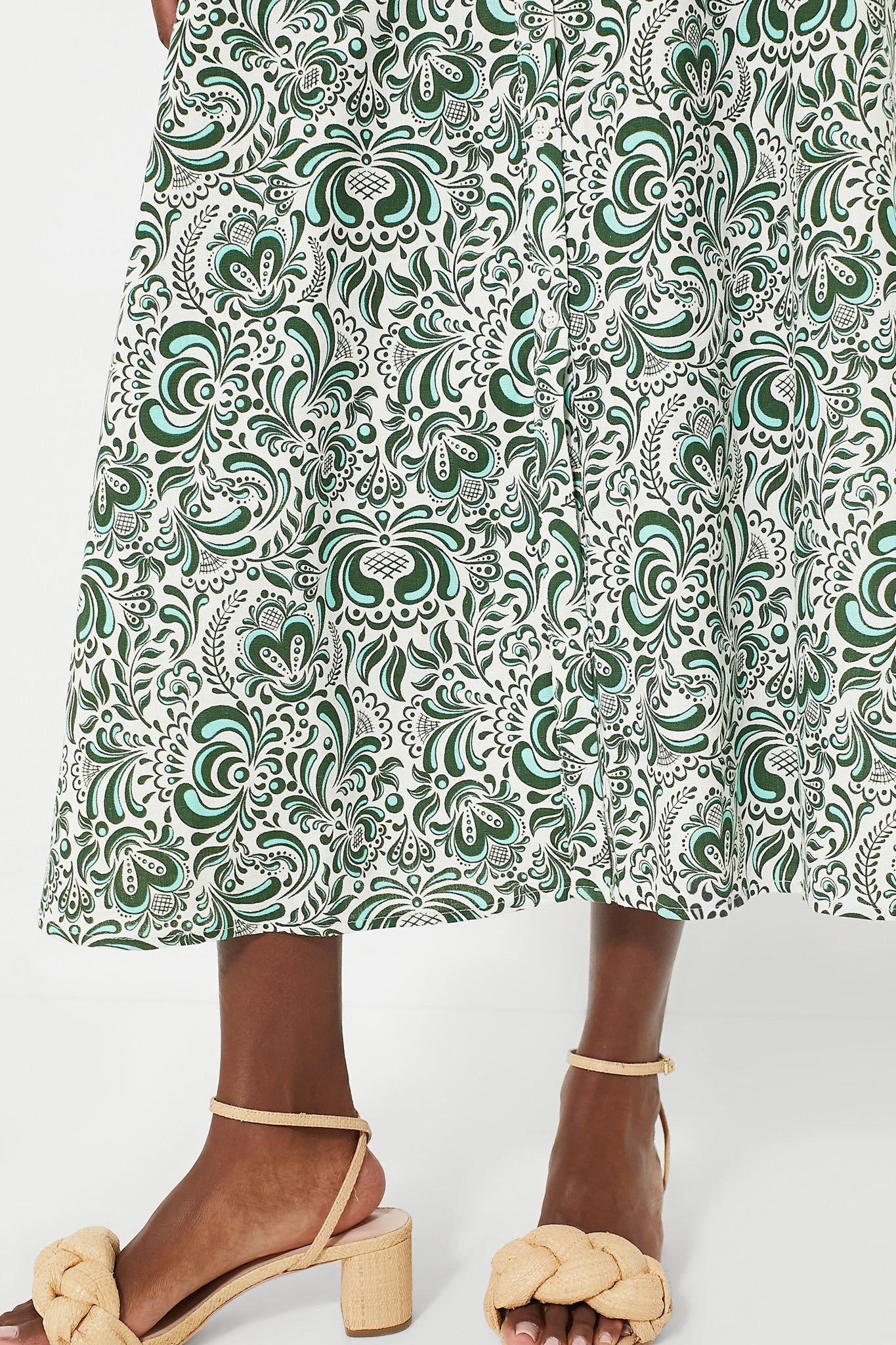 Green Floral Linen Ruffle Collar Louisa Maxi Dress