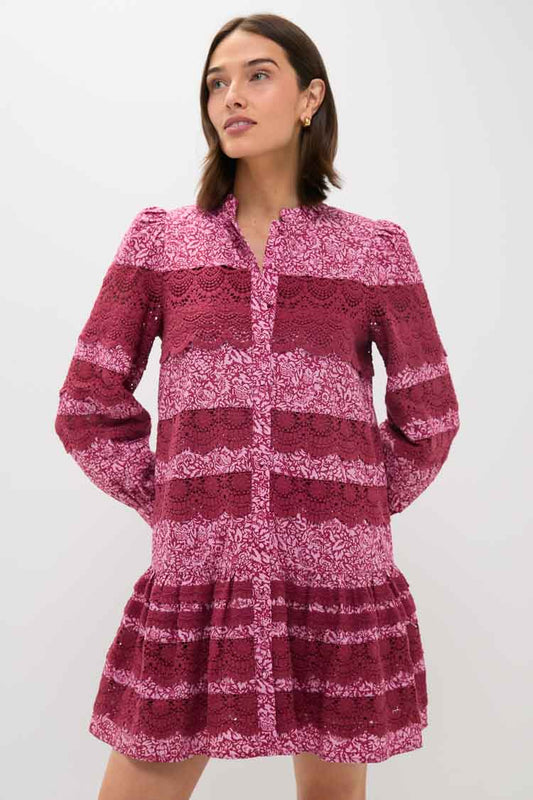 Lace Trim Maroon & Pink Floral Emmie Mini Dress