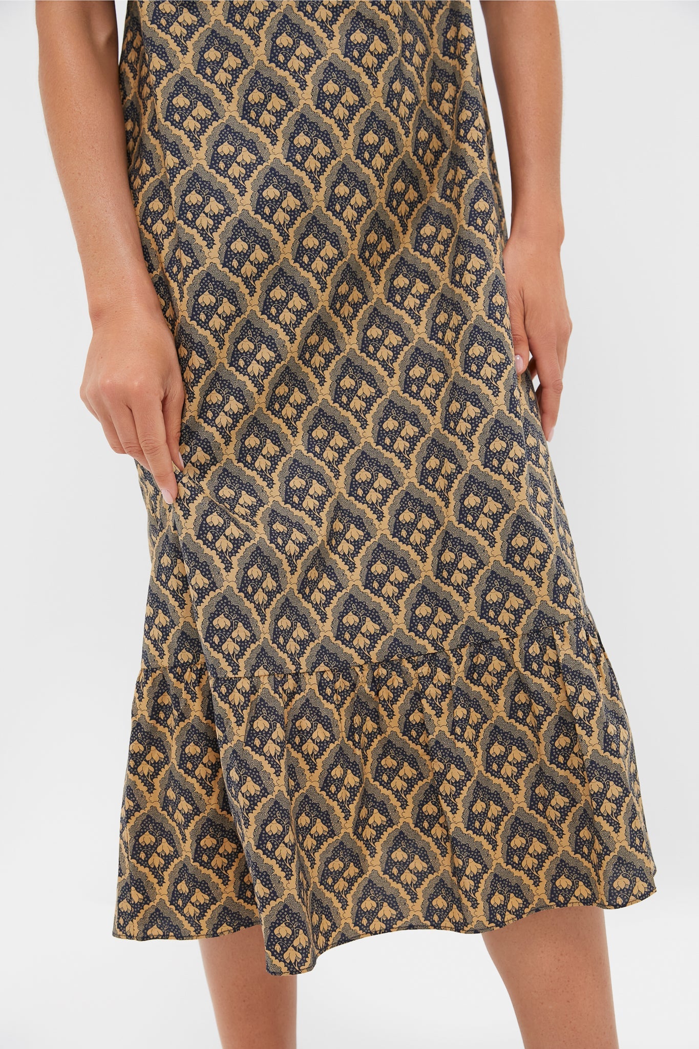 Navy & Tan Floral Mimi Midi Dress