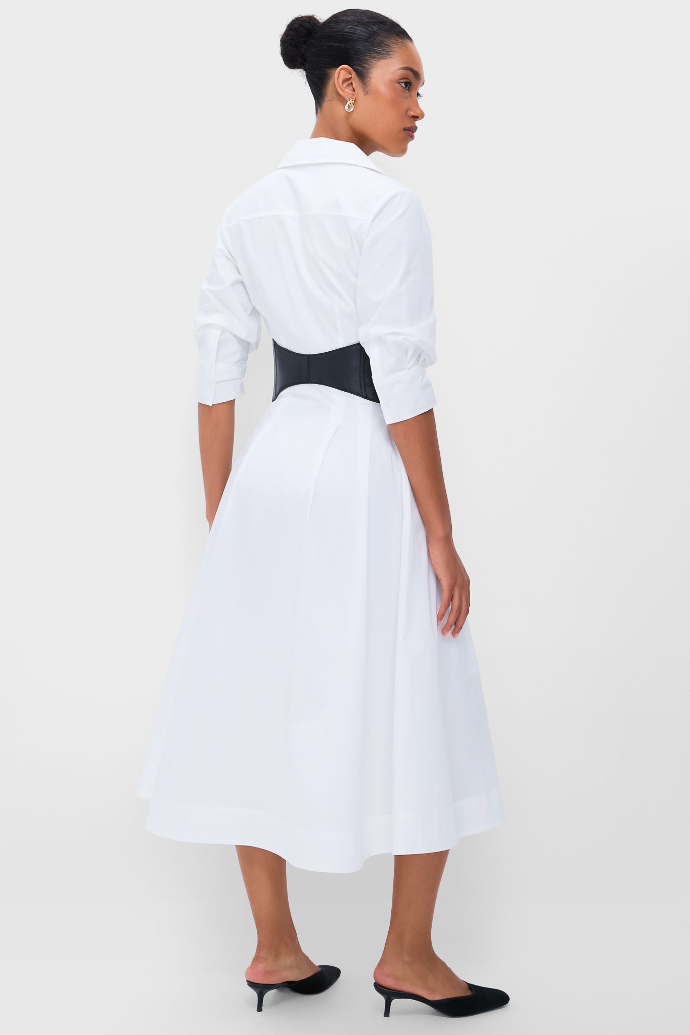 White Olson Belted Midi Dress