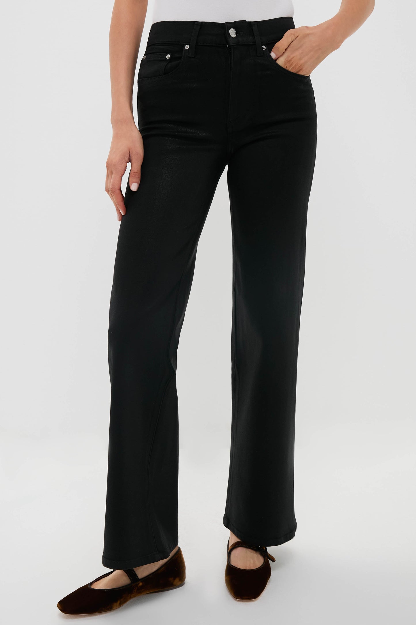Black Coated Mid Rise Column Jean