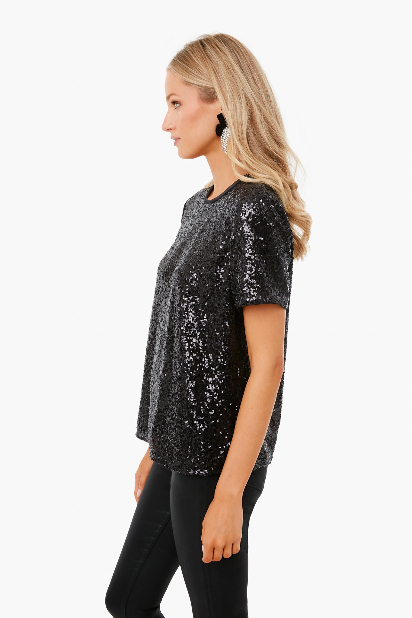 Black Sequin Bow Back Top