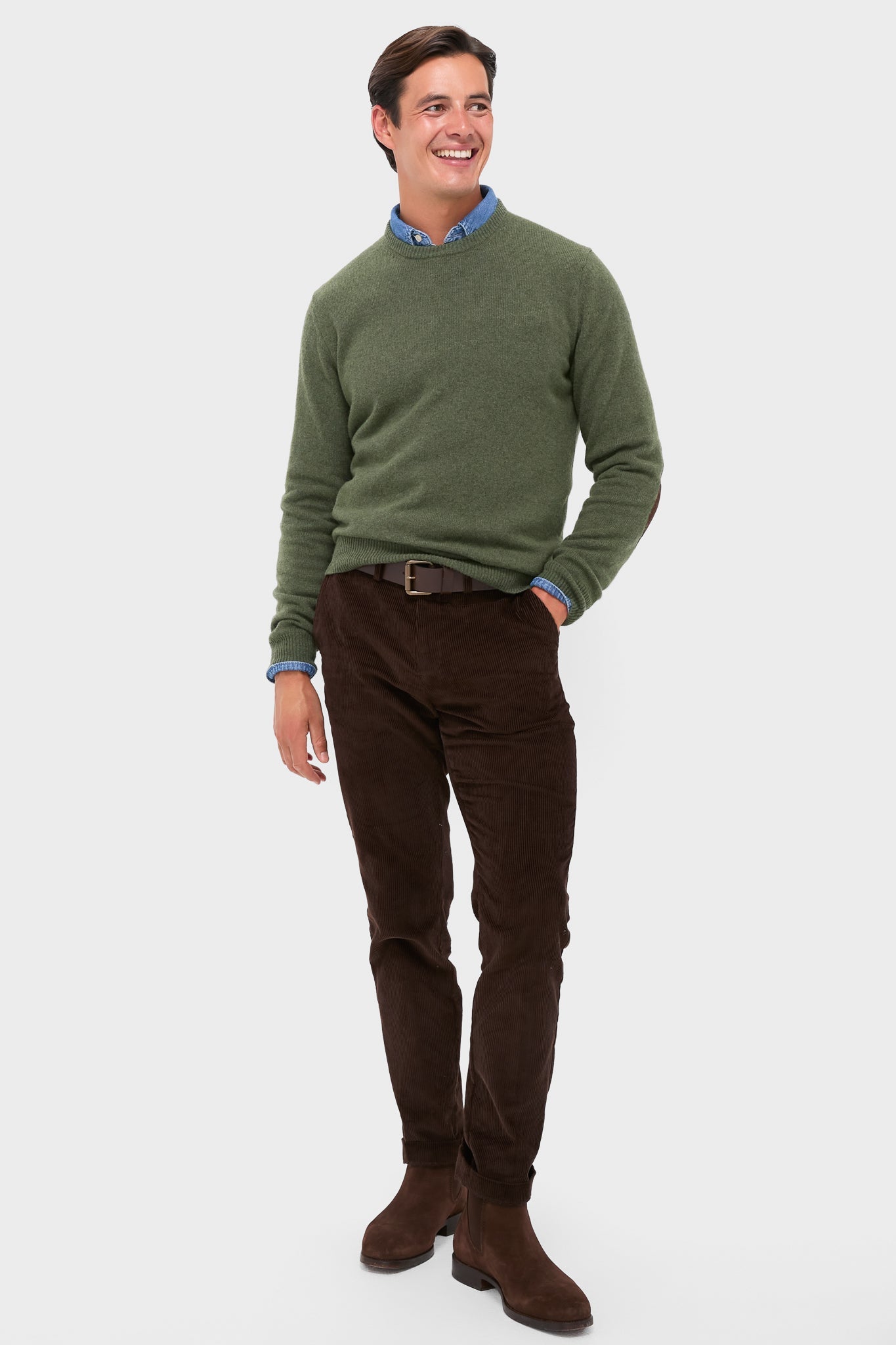 Olive Essential Patch Crew Neck Sweater