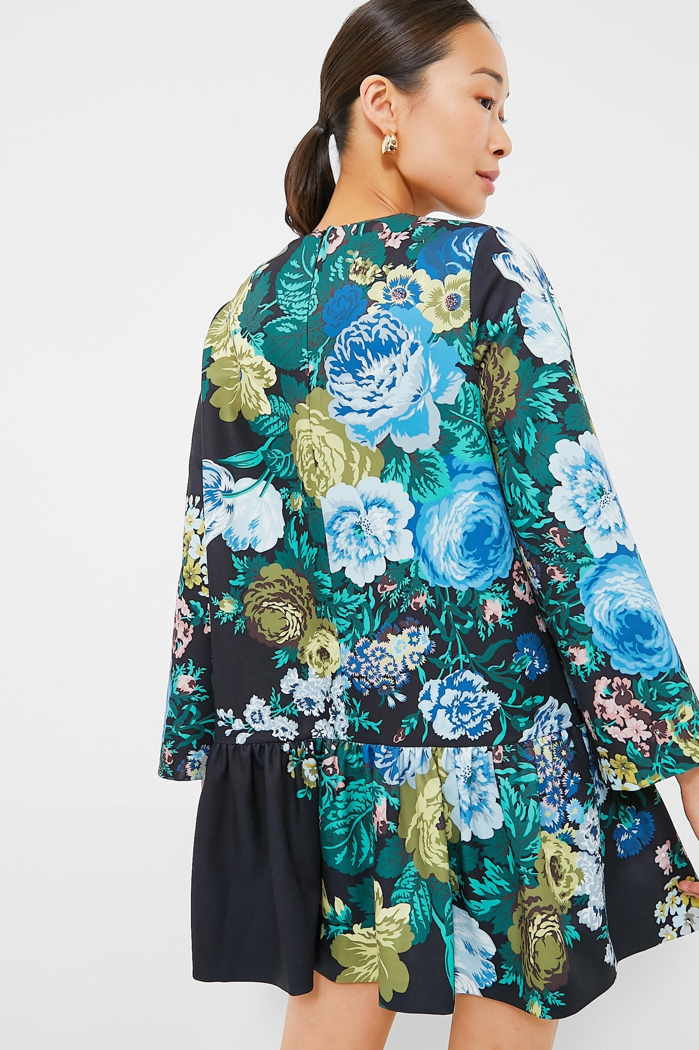 Black Verdant Floral Pierce Dress