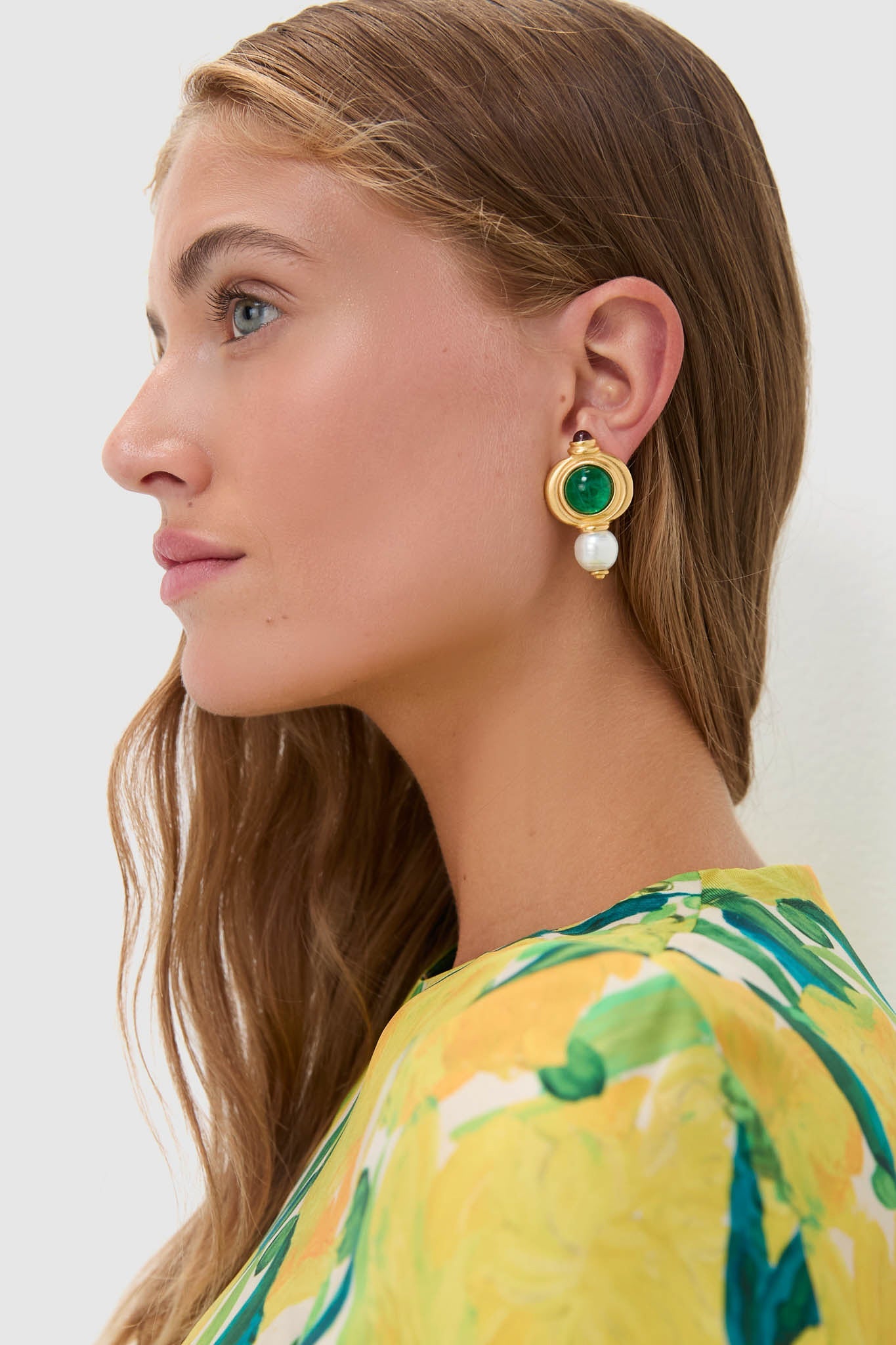 Emerald and Gold Pearl Earrings