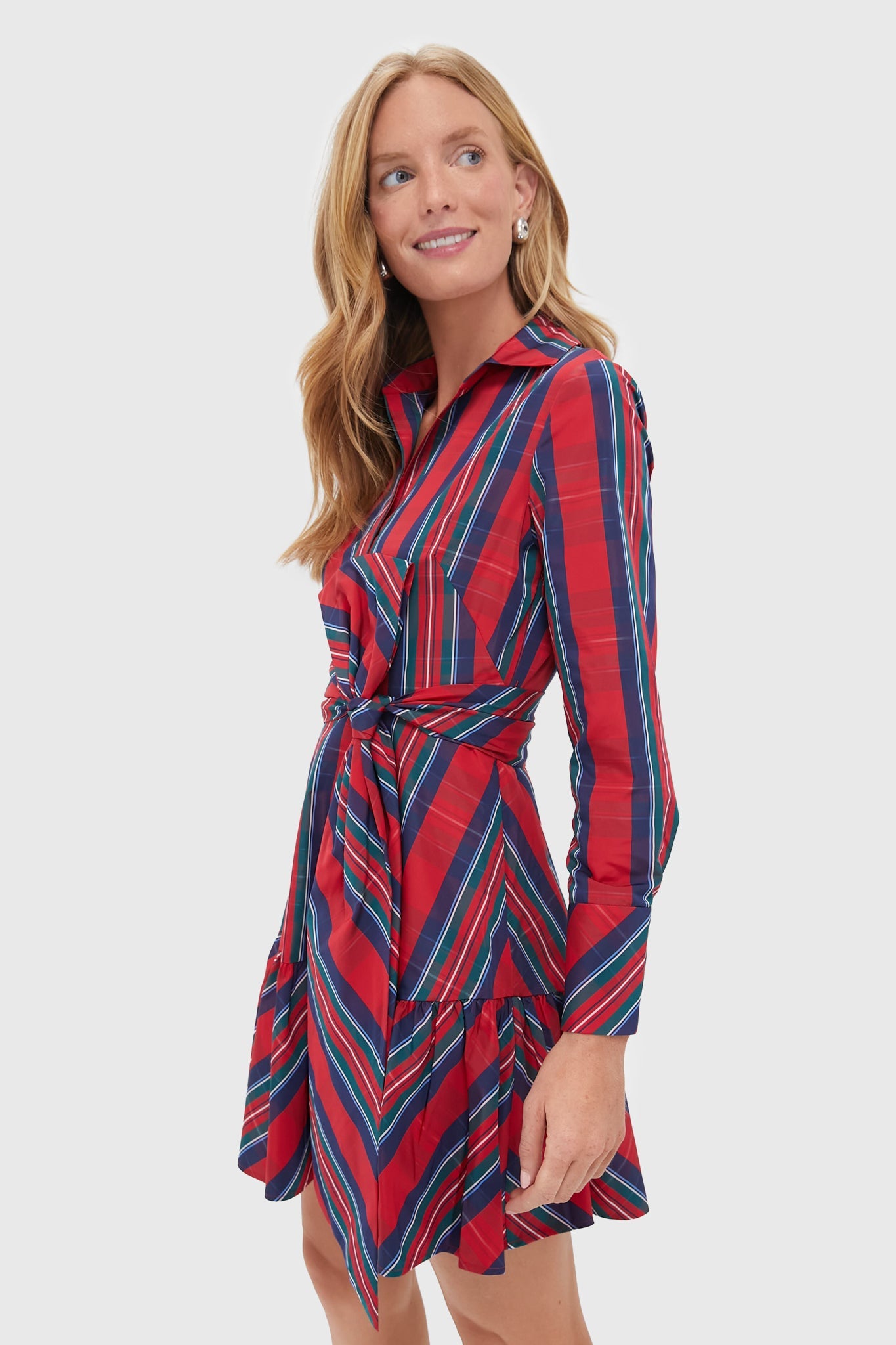 Balsam Plaid Tie Waist Shirt Dress