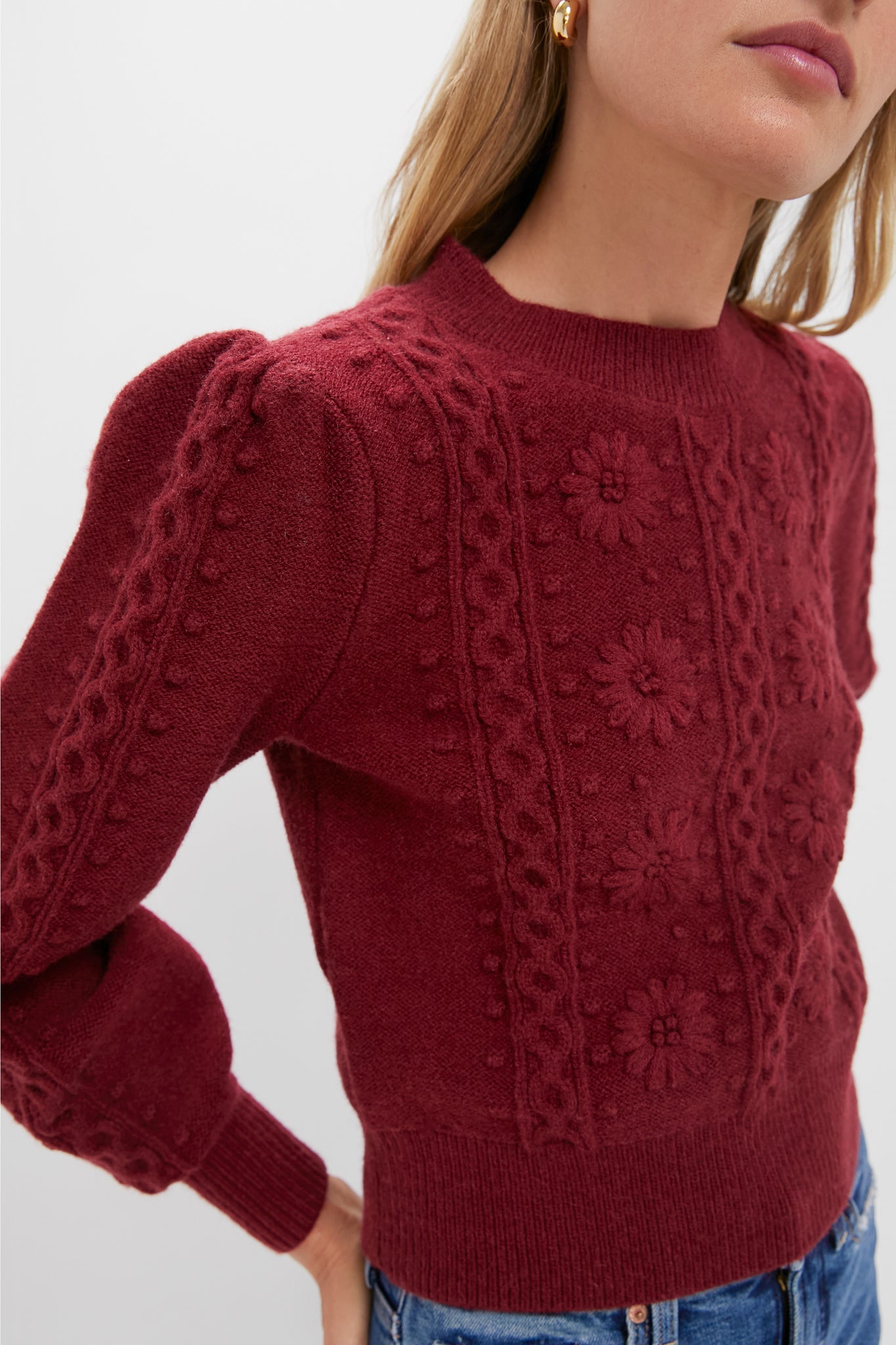 Merlot Embroidered Floral Frankie Sweater