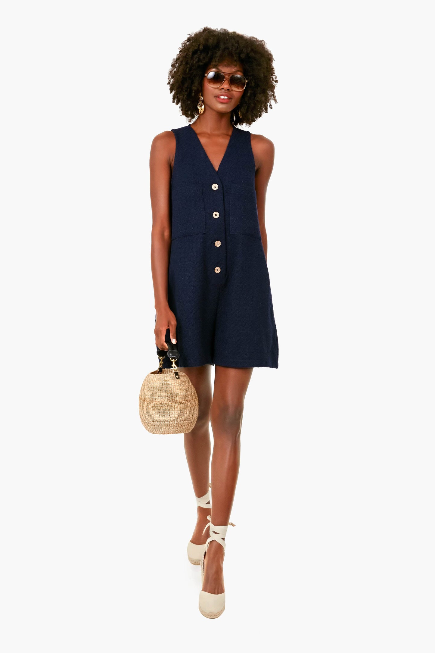 Navy Textured Myla Romper