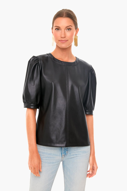 Vegan Leather Puff Sleeve Top