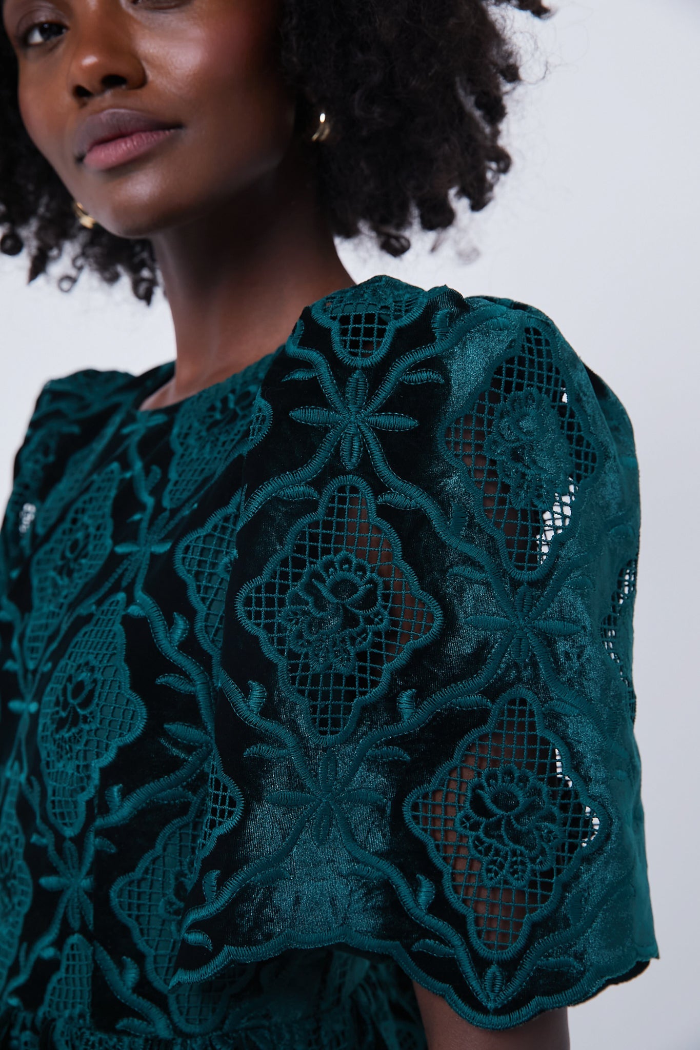Green Velvet Eyelet Catalina Dress