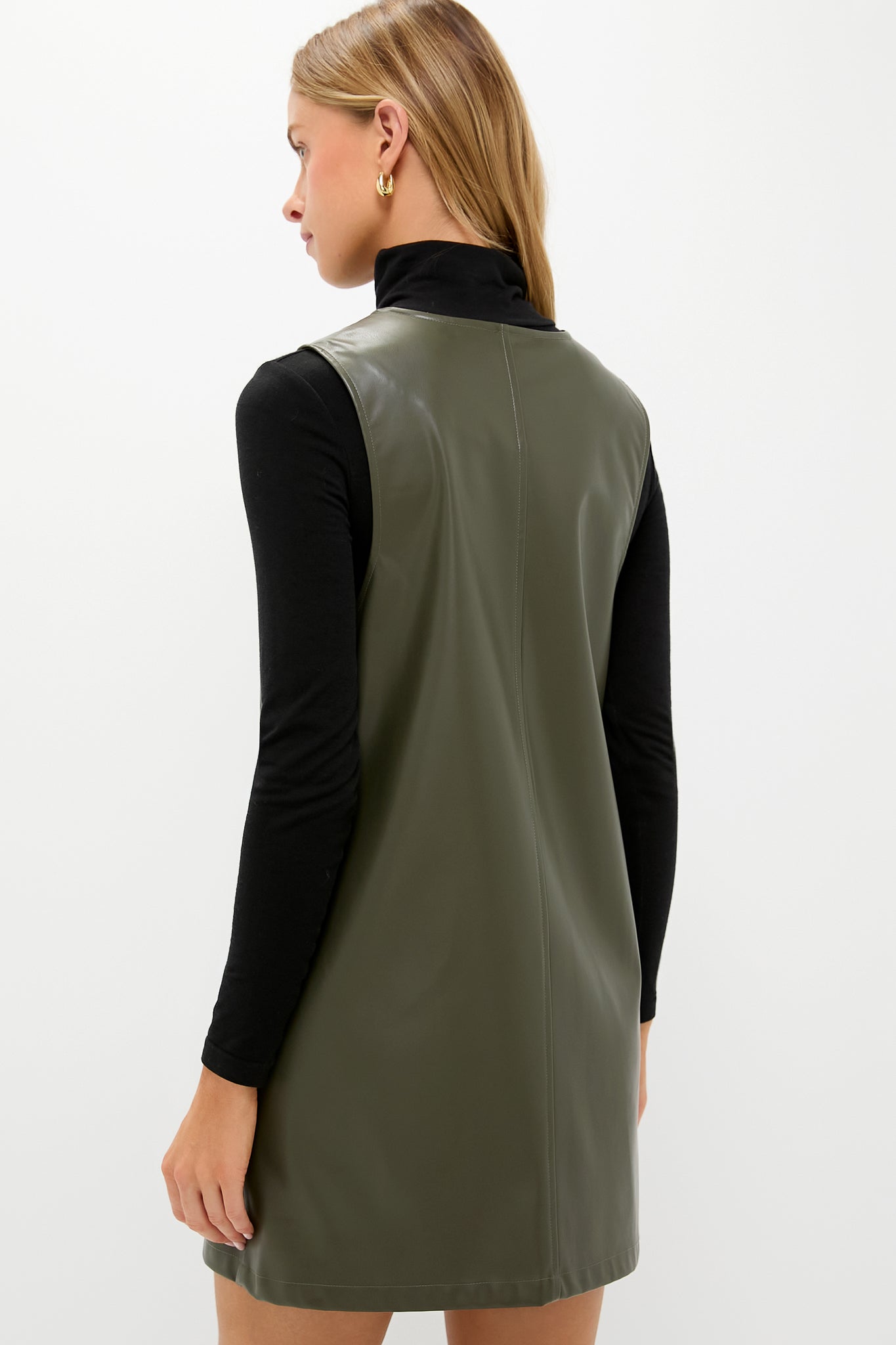Olive Faux Leather Pinafore Dress