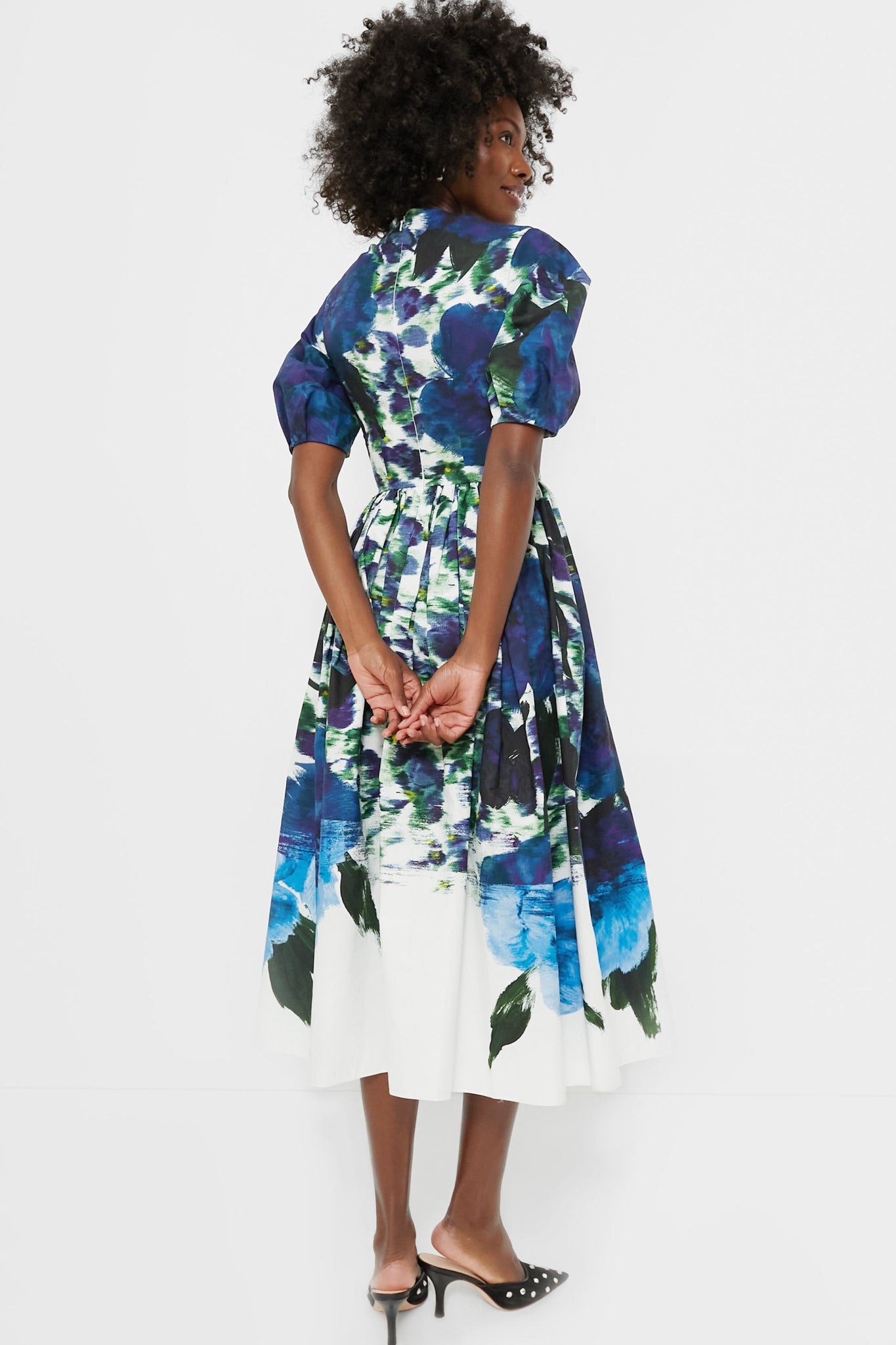 Blue Short Sleeve A Line Midi Dress