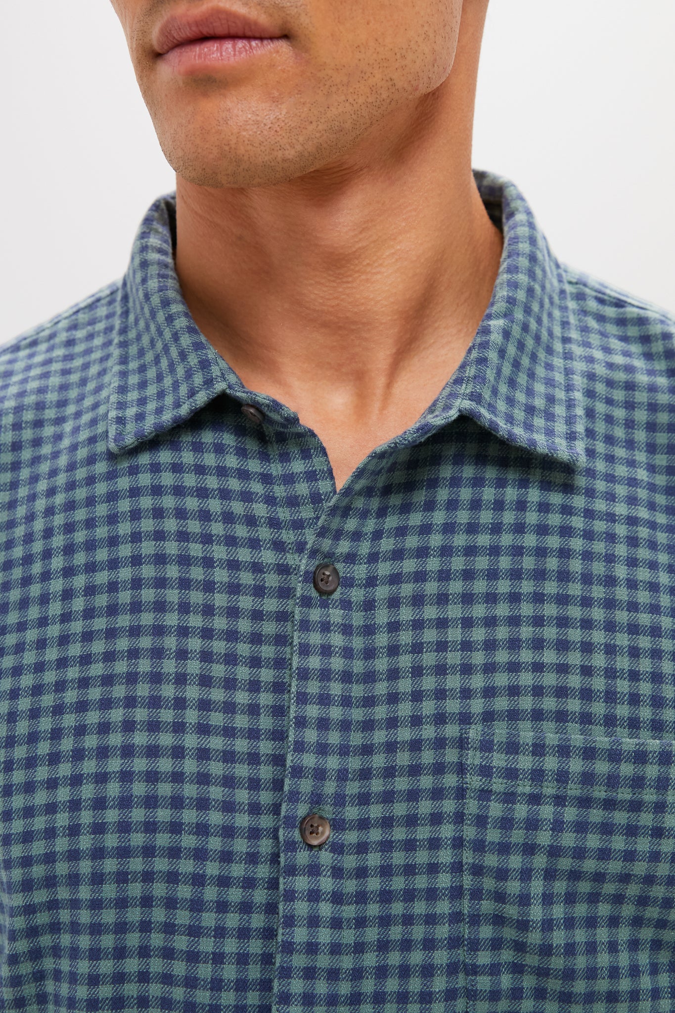 Navy Green Gingham Stretch Selvage Shirt