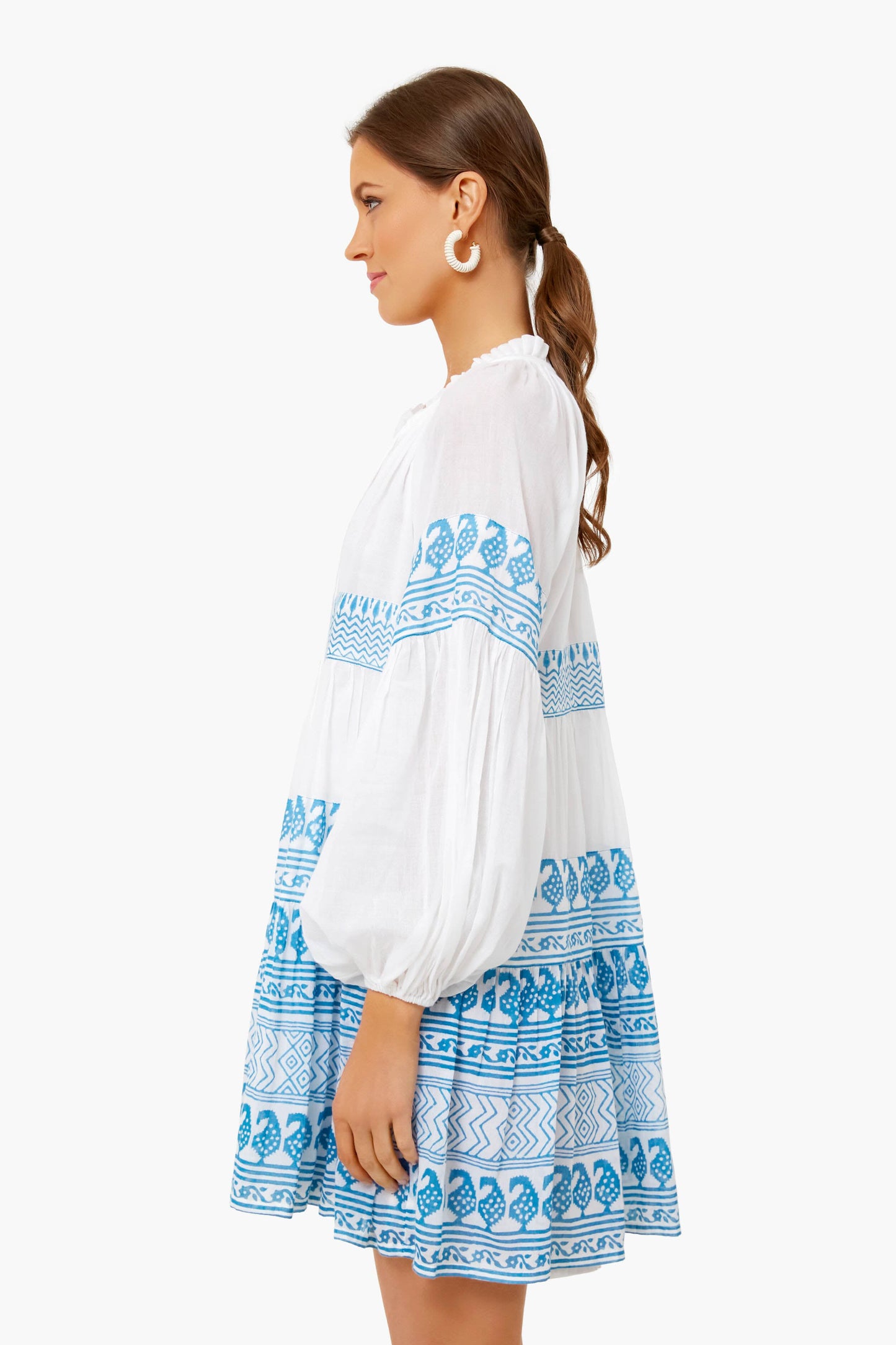 Santorini Blue Balloon Sleeve Short Dress