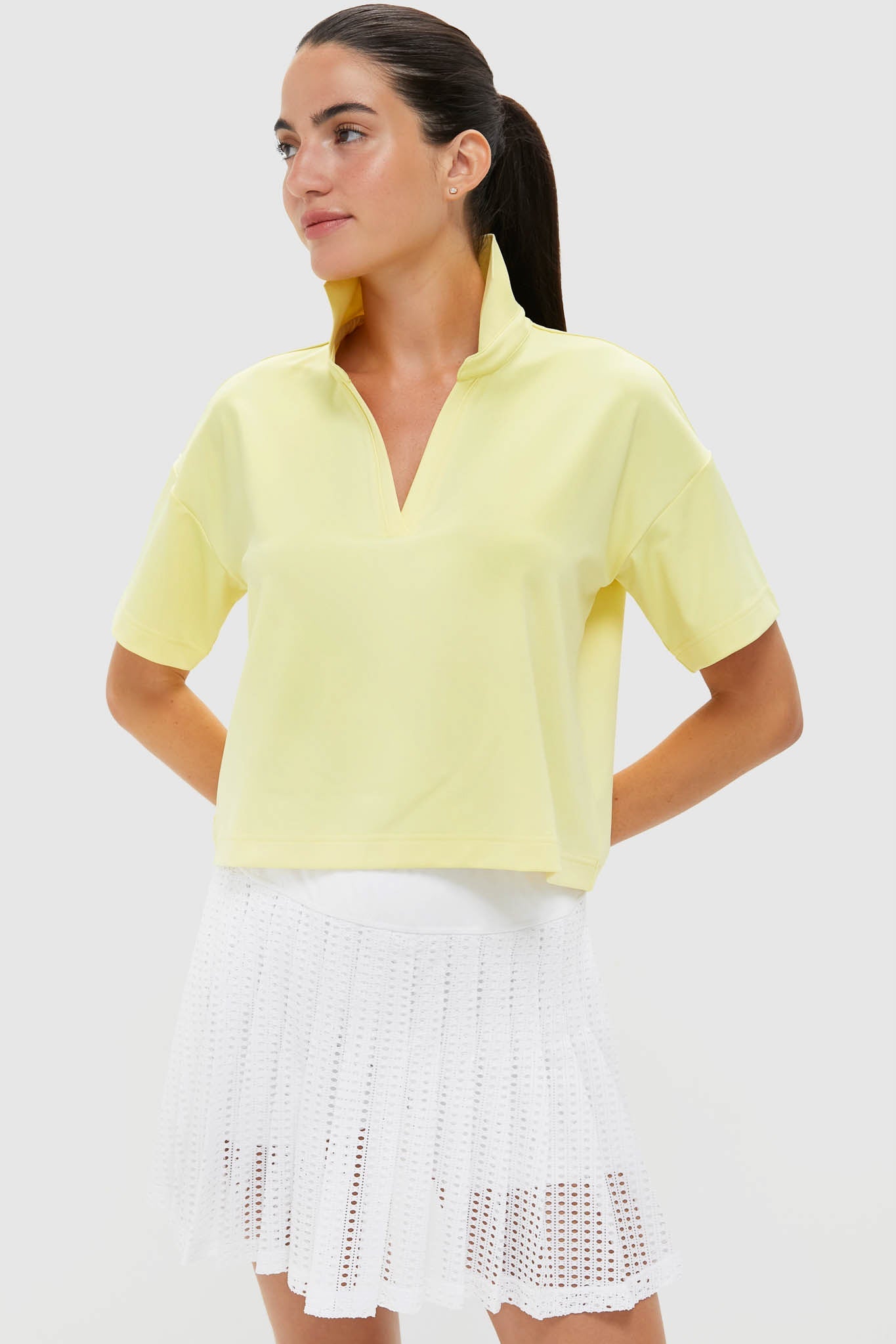 Lemongrass Cropped Performance Jersey Caroline Polo