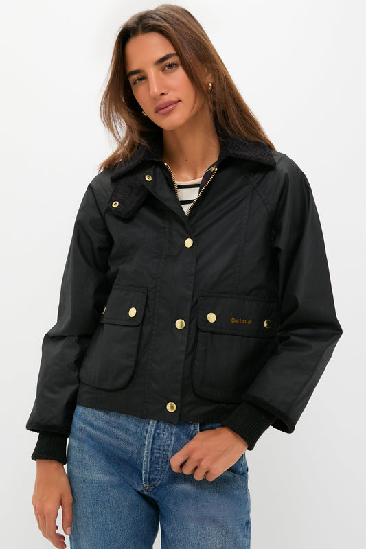 Black Cropped Beadnell Wax Jacket