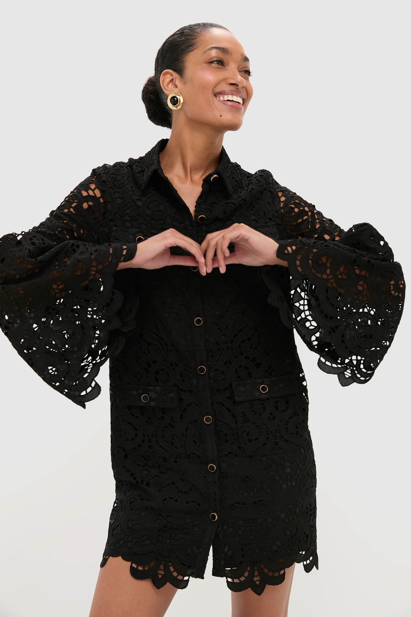 Black Lace Long Sleeve Rachael Mini Dress