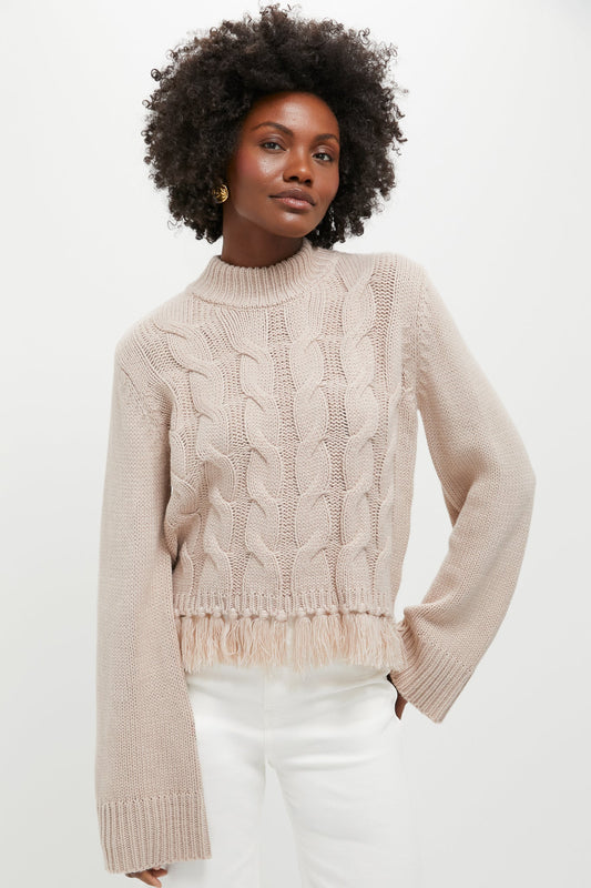 Taupe Fringe Cable Knit Carly Sweater