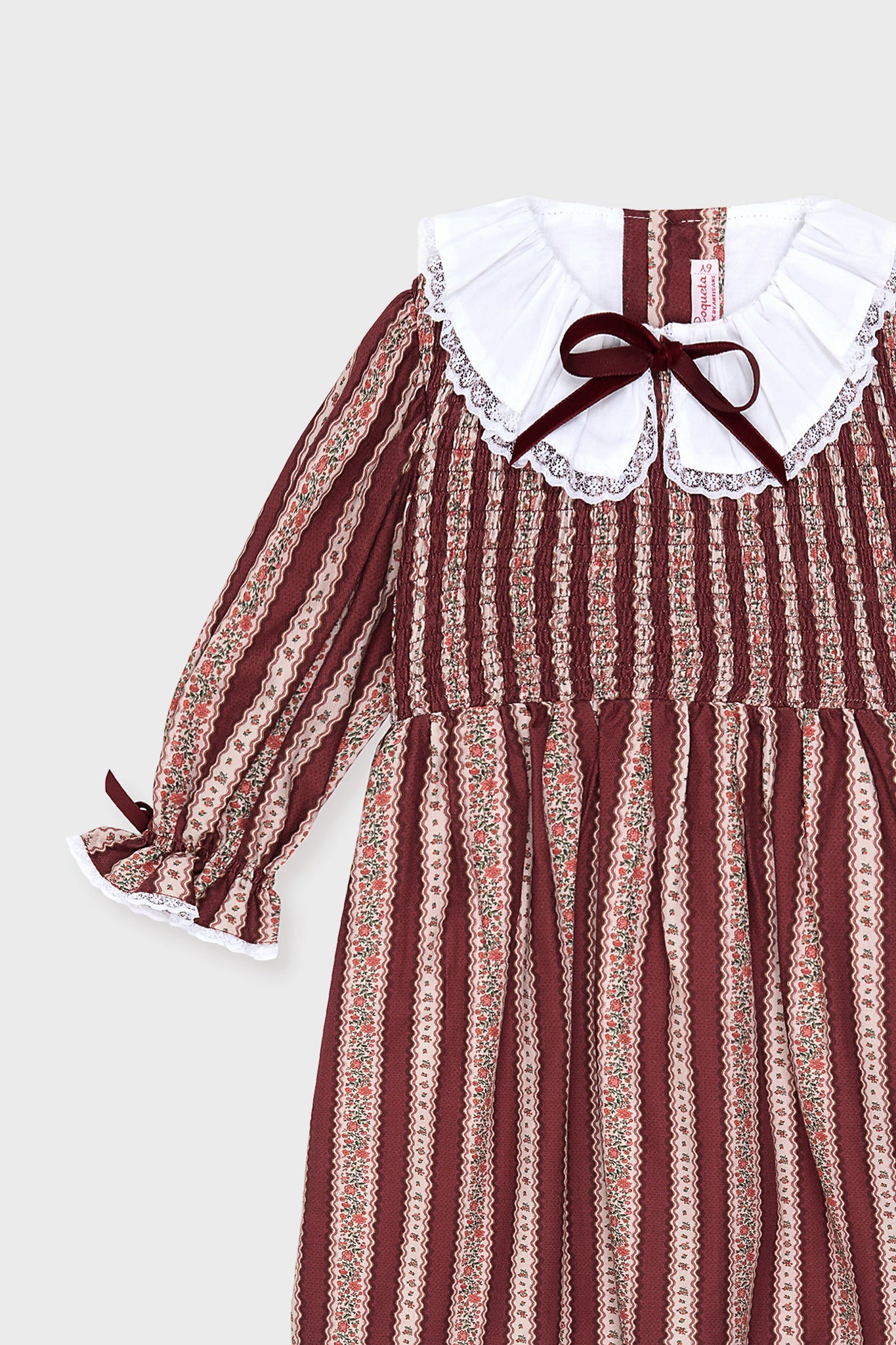 Burgundy Floral Stripe Festa Girl Hand-Smocked Dress