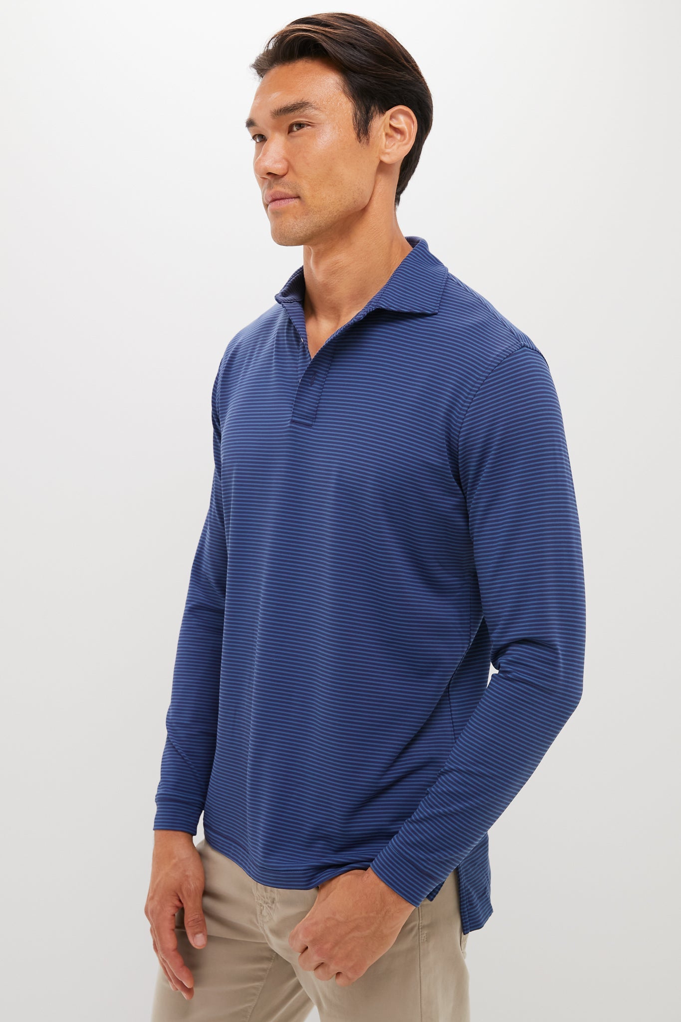 Navy Lyons Performance Jersey Long Sleeve Polo
