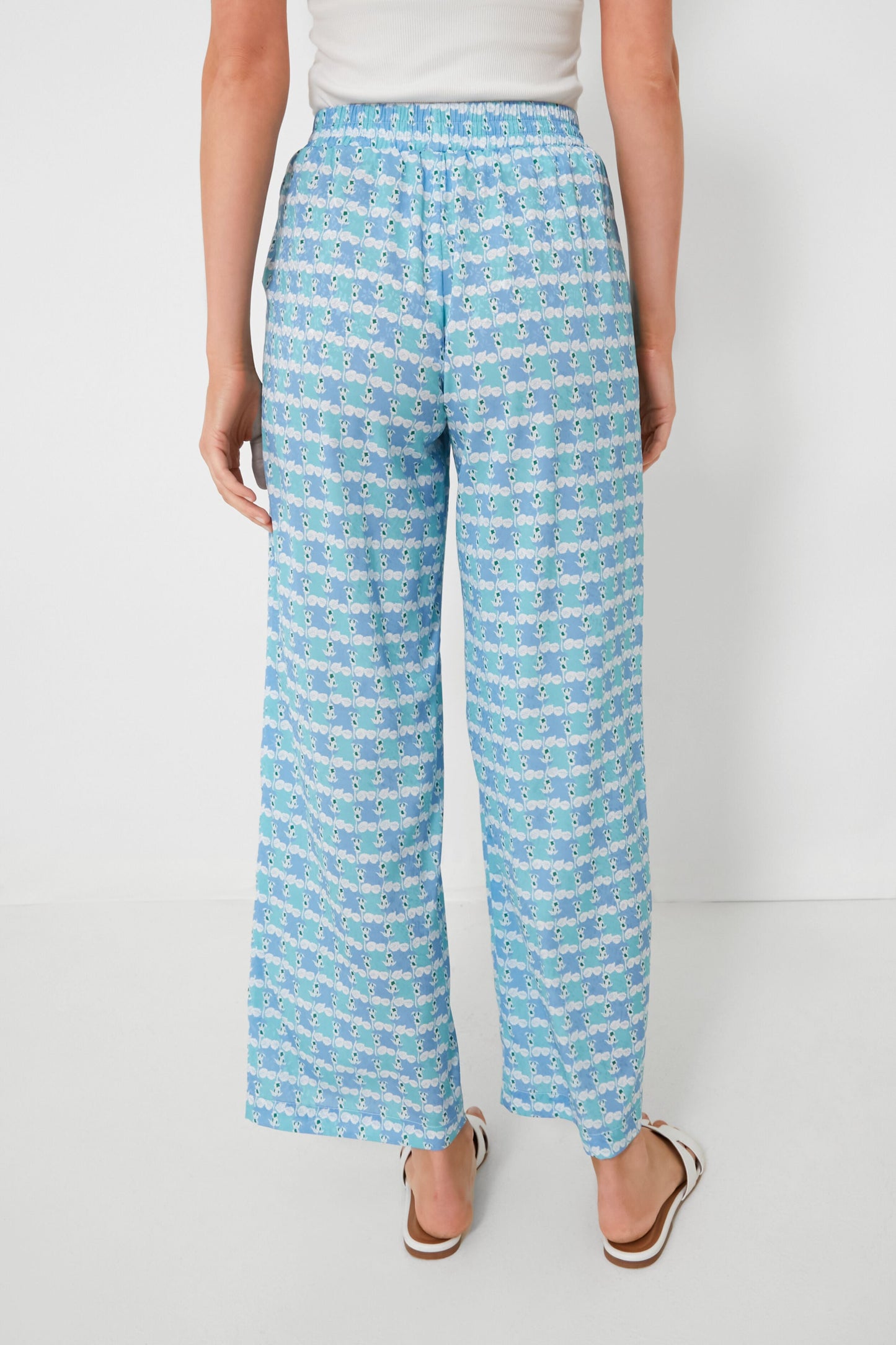 Blue Geometric Print Silky Paloma Pants