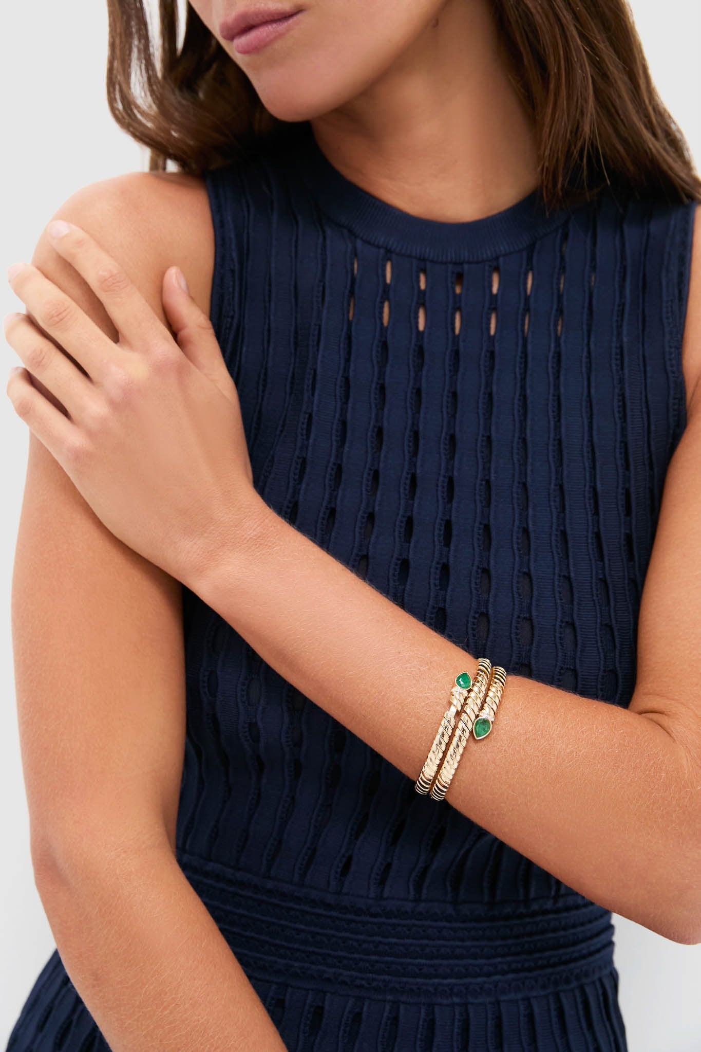Shiny Gold, Emerald and Pave Wrap Around Cobra Bracelet