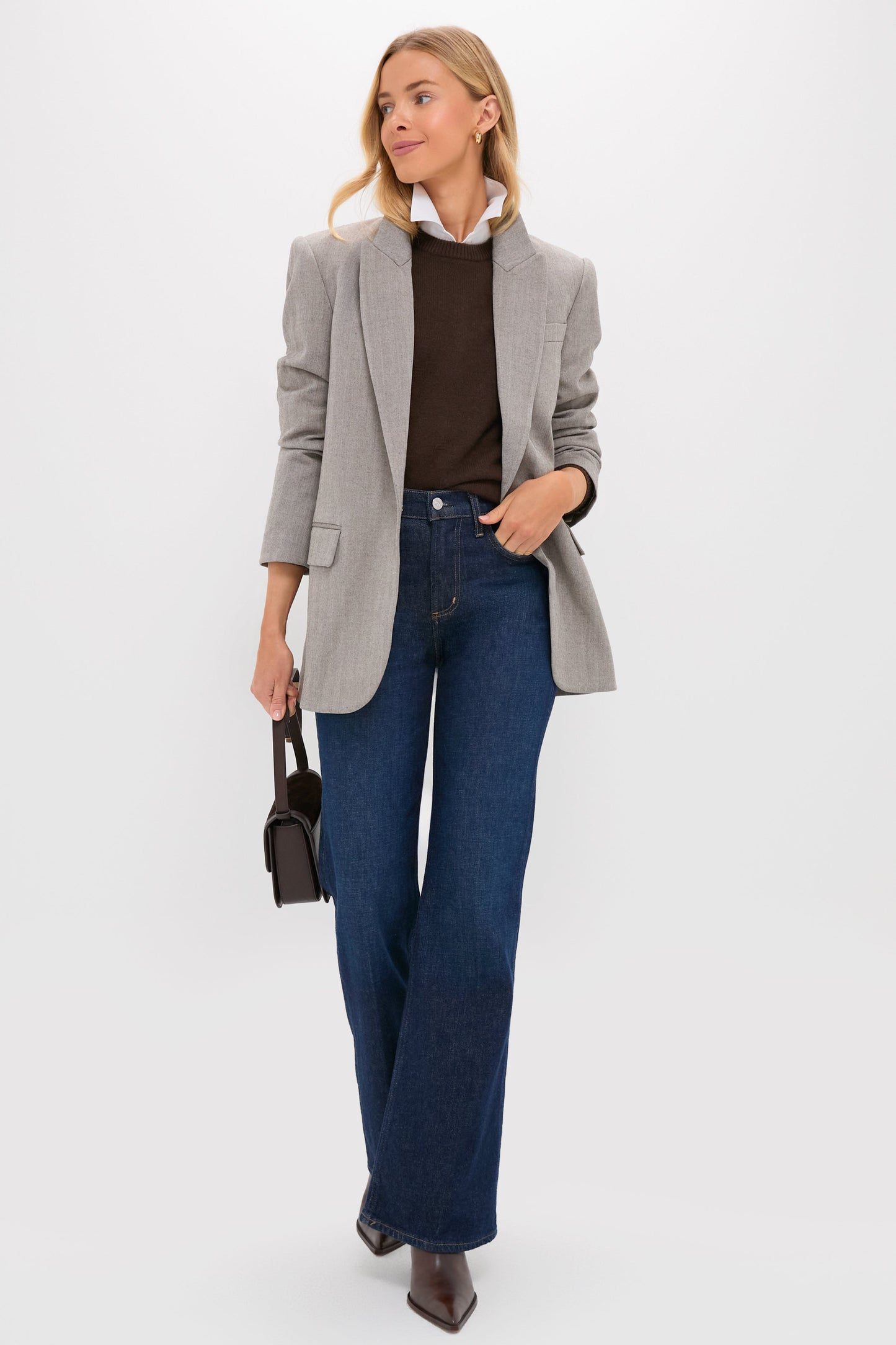 Gray Herringbone Suede Patch Leo Blazer