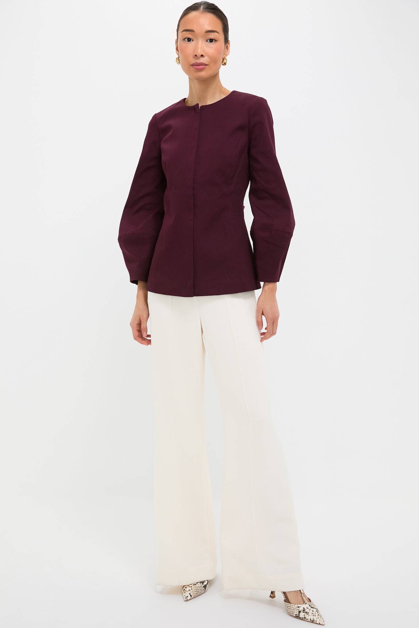 Oxblood Long Sleeve Structured Rhoda Tunic Top