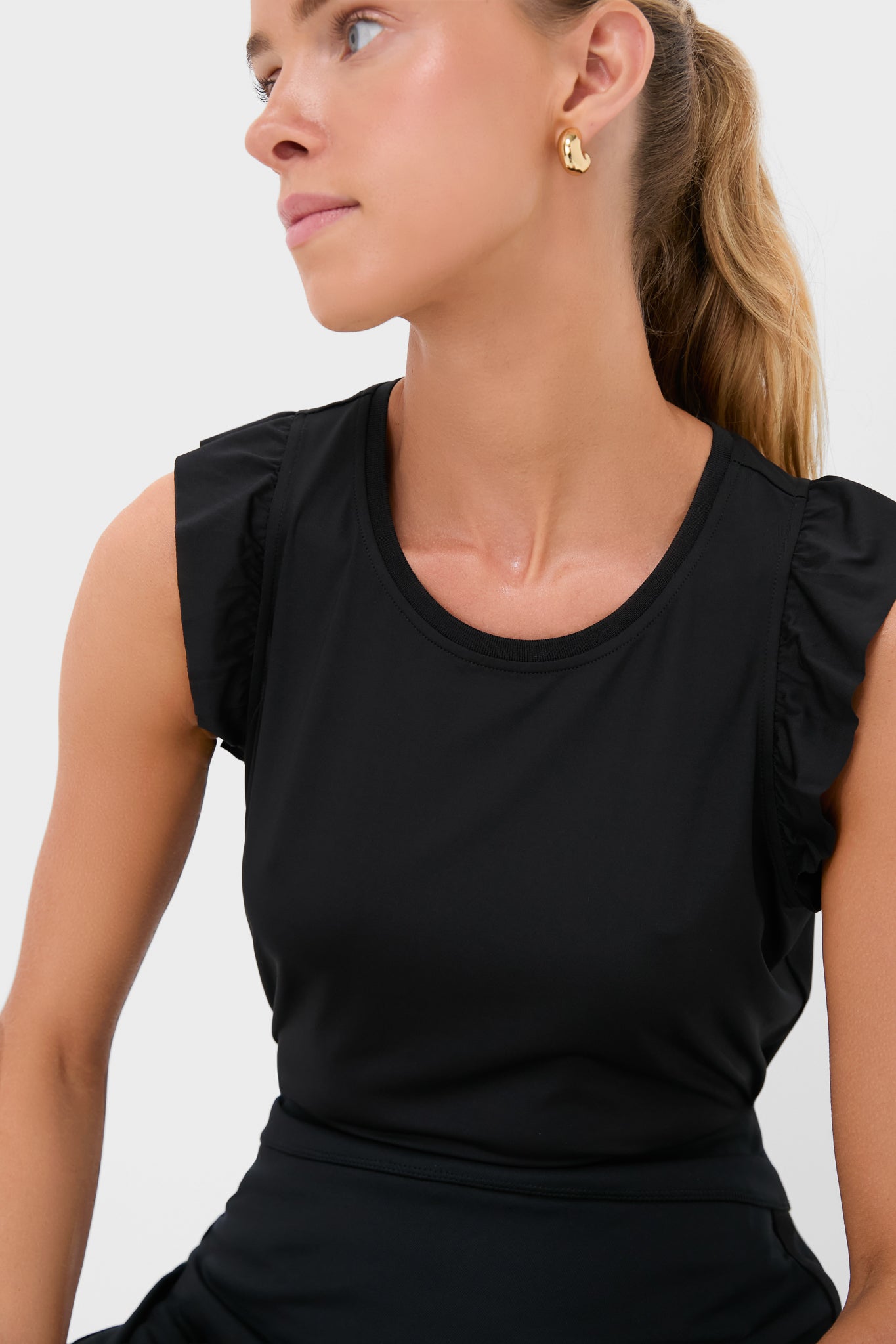 Black Ruffle Performance Jersey Lea Tank